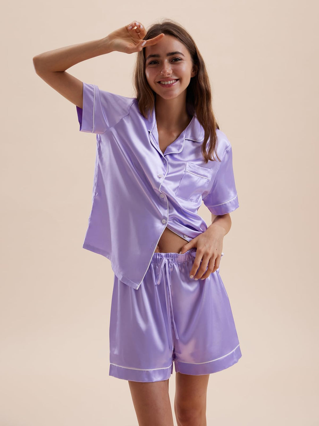 Satin Pajamas for Women Set,Silky Short Sleeve Ladies Pajama,Woman's 2 Piece Sleepwear,Bridal Wedding Pjs