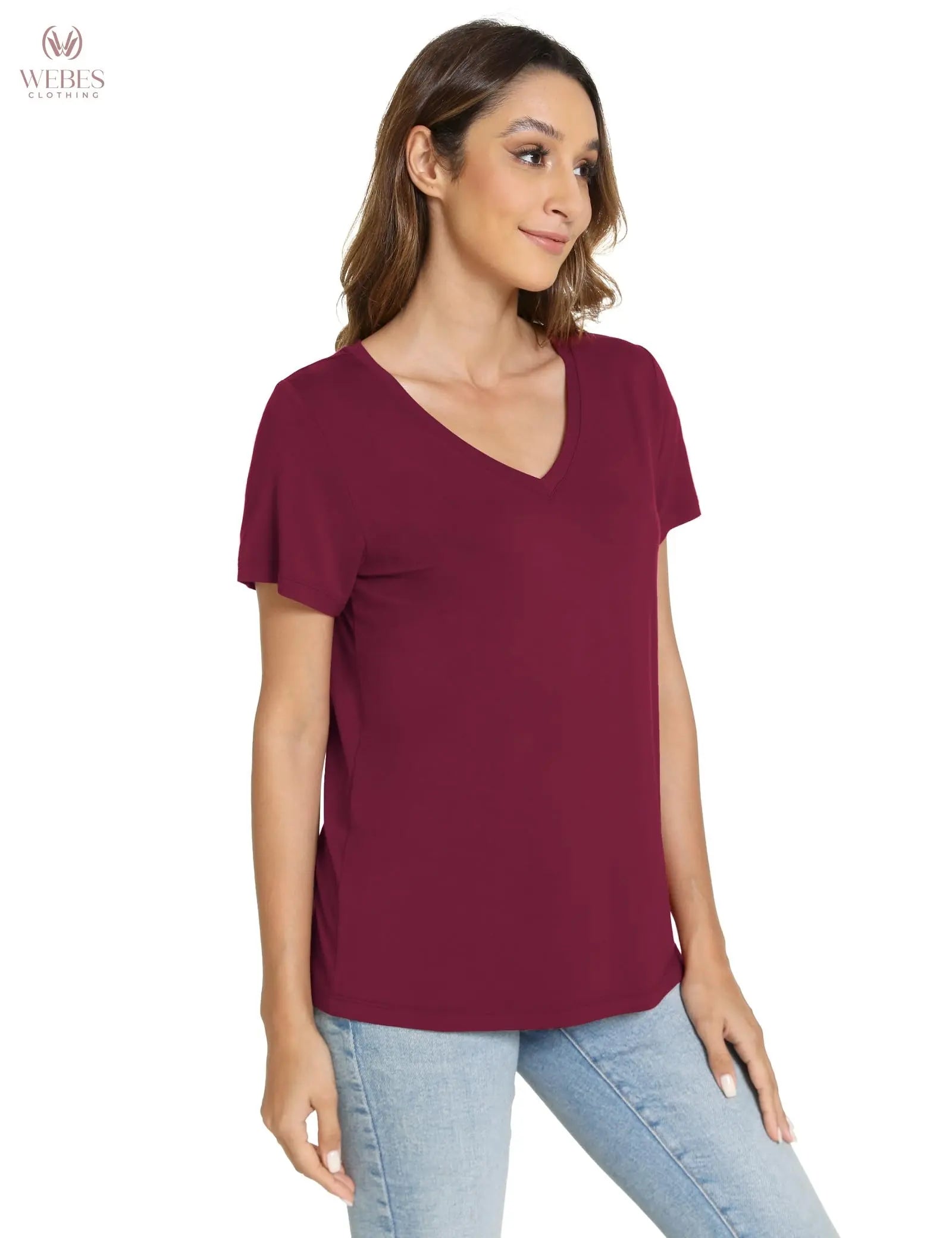 GYS Bamboo Viscose Pajamas Tops for Women, Cooling Basic T-Shirt, Soft Short Sleeve Sleep Shirts, Lightweight Pj Shirt