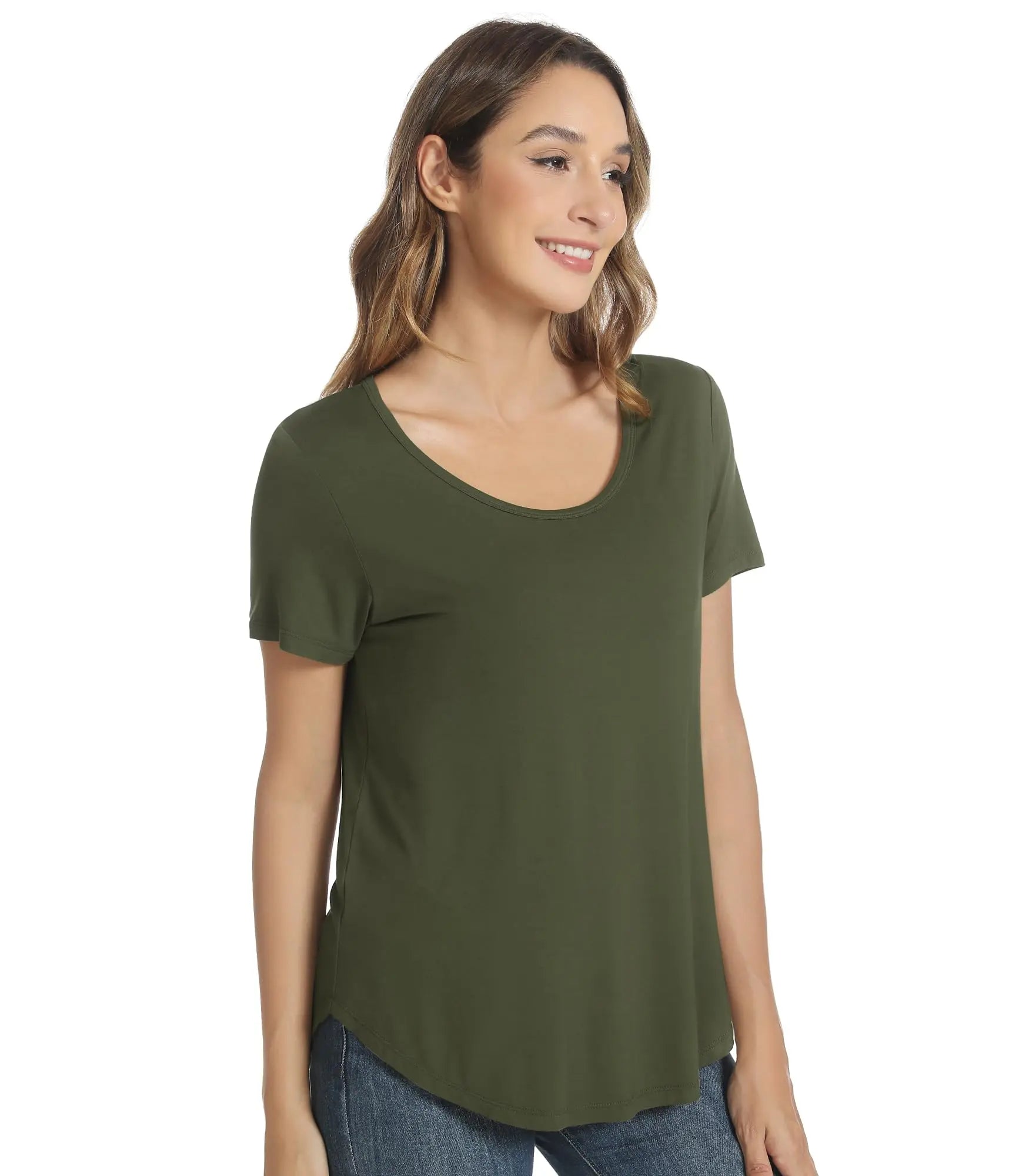 WiWi Women's Bamboo Viscose Scoop Neck Short Sleeve T Shirt Casual Summer Cooling Basic Tee Tops Soft Lounge Pajamas S-XXL