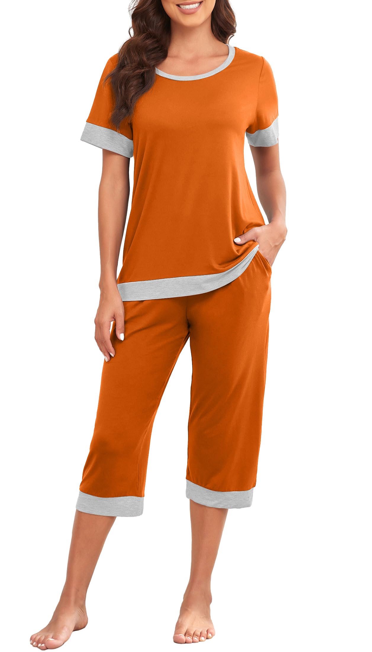 PrinStory Women's Pajama Set Short Sleeve Shirt and Capri Pants Sleepwear Pjs Sets Lounge Set WEBE CLOTHING