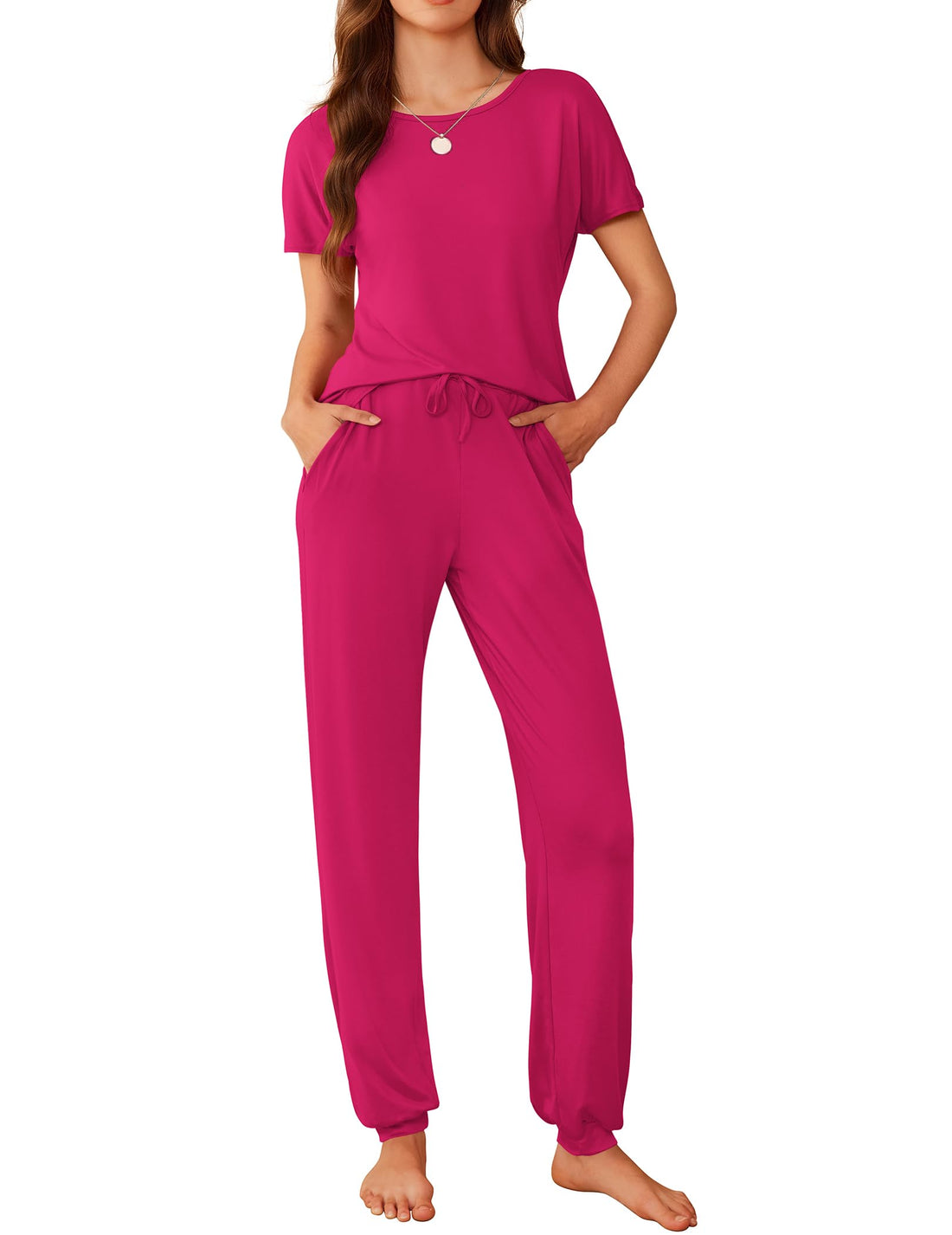 Ekouaer Womens Pajama Sets Short Sleeve Lounge Sets for Women Printed Jogger Pajama Set 2 Piece Pj Sets With Pockets S-XXL WEBE CLOTHING