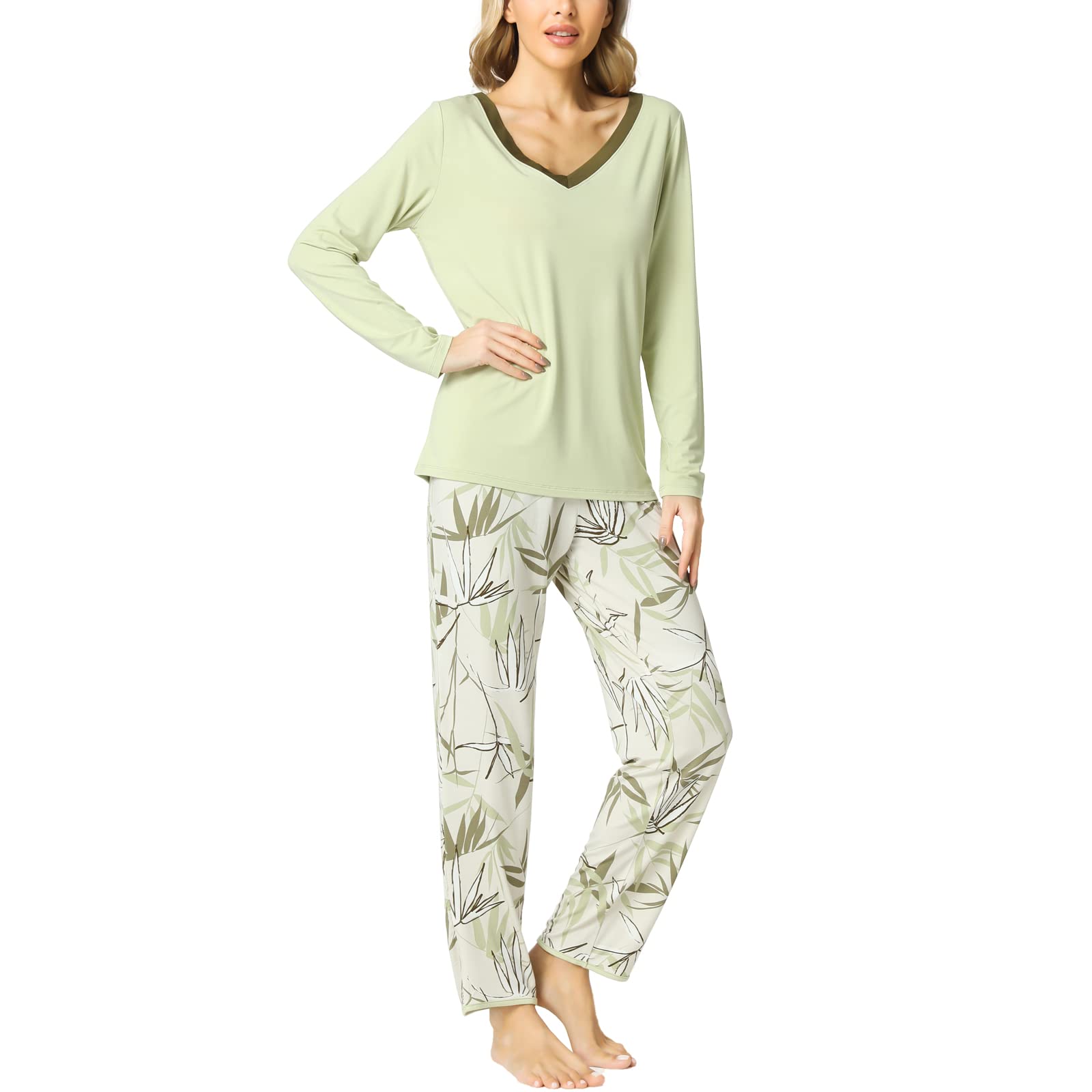 GYS Viscose from Bamboo Women's Pajama Sets Super Soft Long Sleeve Sleepwear Comfy Winter Pjs Sets S-4X