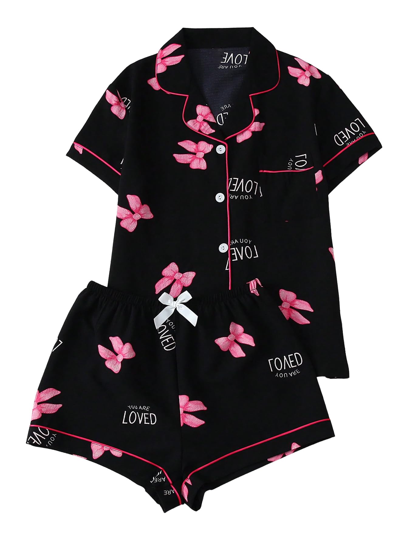 Verdusa Pajamas For Women Set 2 Piece Summer Pajama Sets Cute Pjs Lounge Matching Button Shirt with Shorts