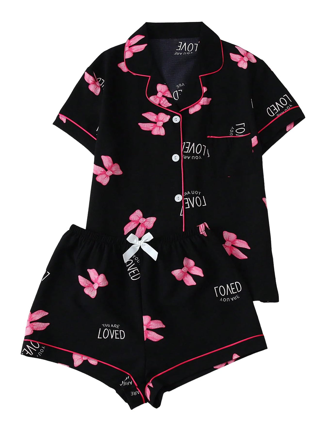 Verdusa Pajamas For Women Set 2 Piece Summer Pajama Sets Cute Pjs Lounge Matching Button Shirt with Shorts