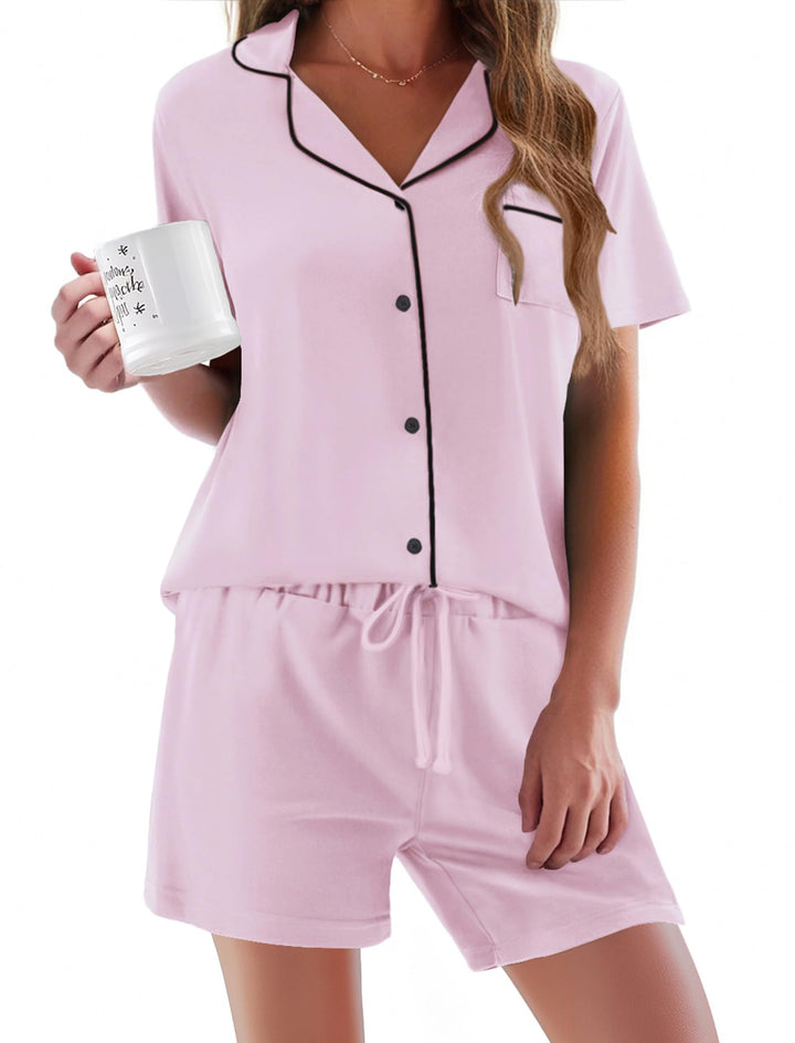 Ekouaer Pajamas Set for Women Short Sleeve Sleepwear Button Down Pjs Soft 2 Piece Lounge Sets XS-XXXL