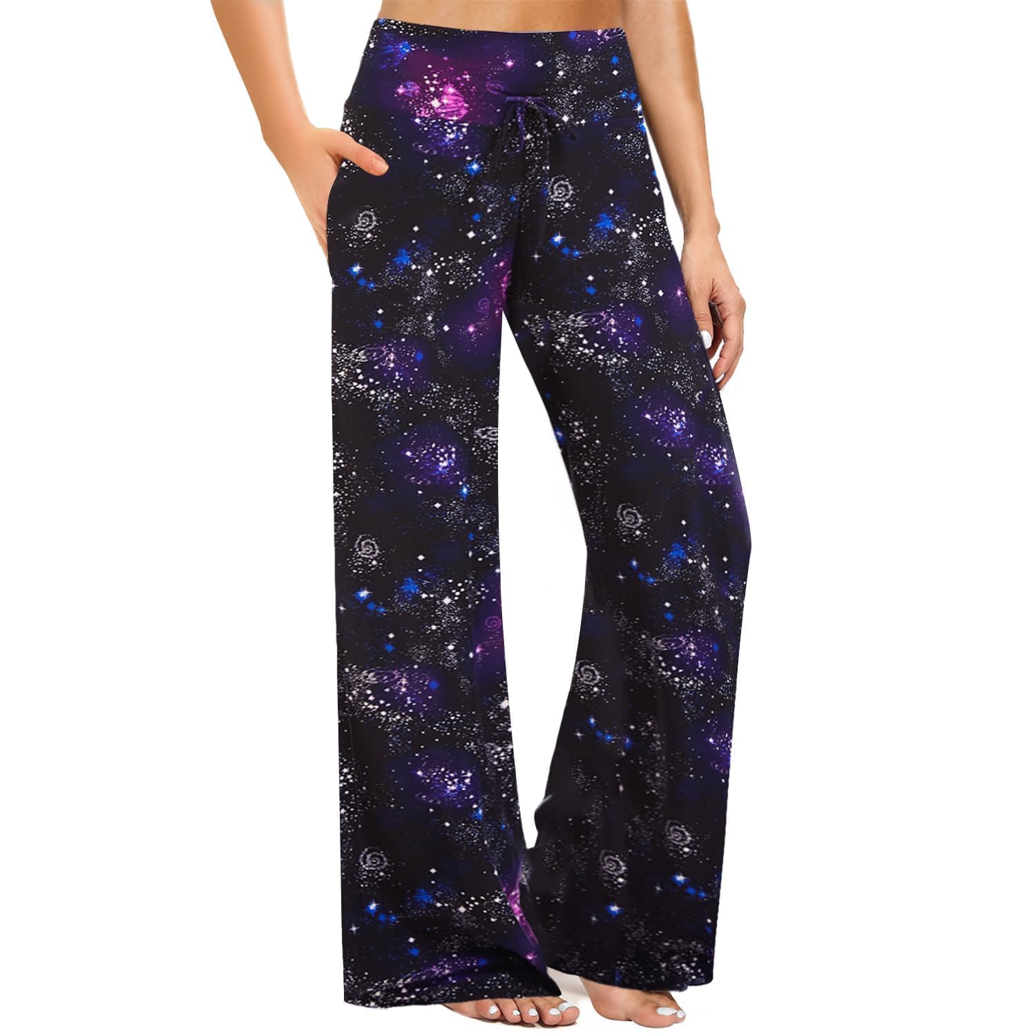 ZOOSIXX Soft Black Pajama Pants for Women, Wide Leg Pants Woman Flowy Comfy Casual Lounge Yoga Capri Pants 22”/ 30”