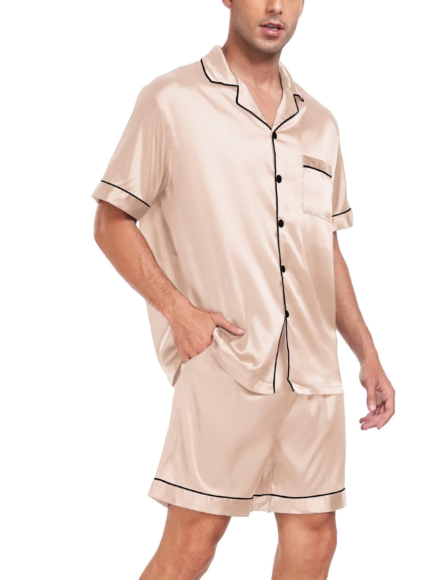 SWOMOG Couple Matching Pajamas Sets Women & Men Button Down Silk Pjs Men Short Sleeve Soft Lounge Sets 2 Pcs Loungewear