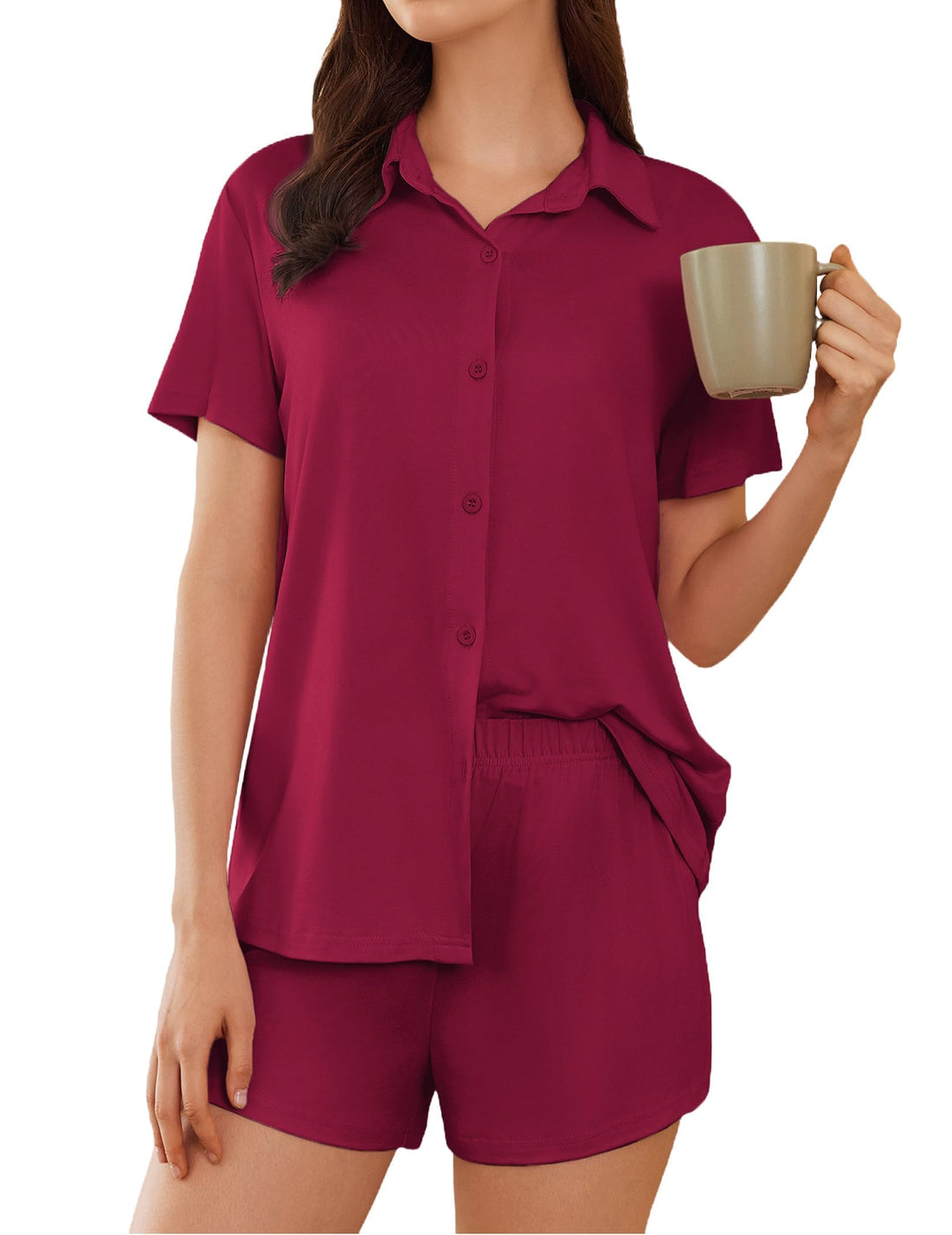 Ekouaer Pajama for Women Set Short Sleeve Button Down Pajamas Sets Soft Lounge Sets for Women Sleepwear PJS WEBE CLOTHING