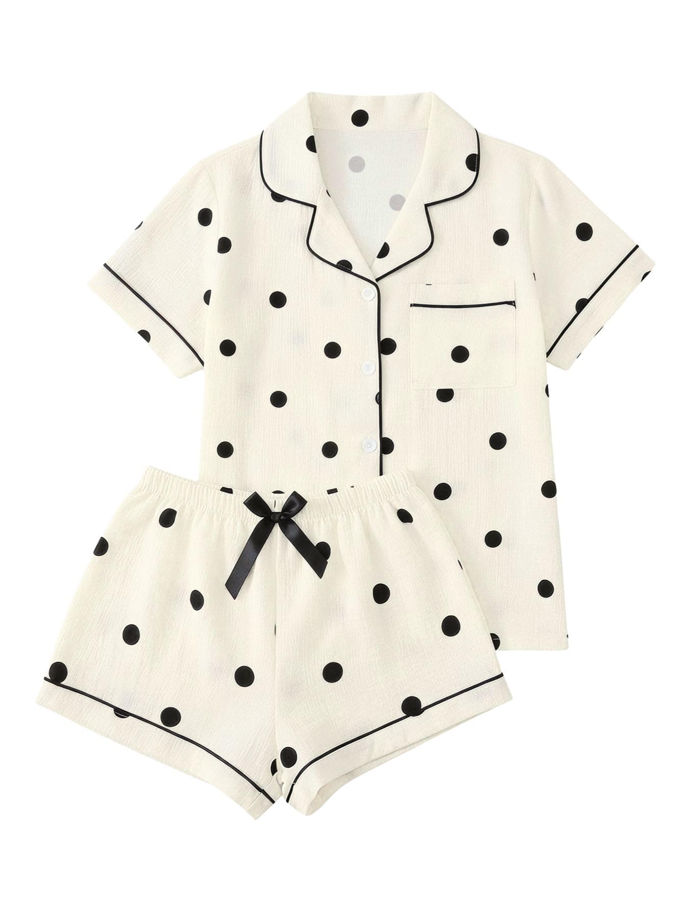 Verdusa Pajamas For Women Set 2 Piece Summer Pajama Sets Cute Pjs Lounge Matching Button Shirt with Shorts