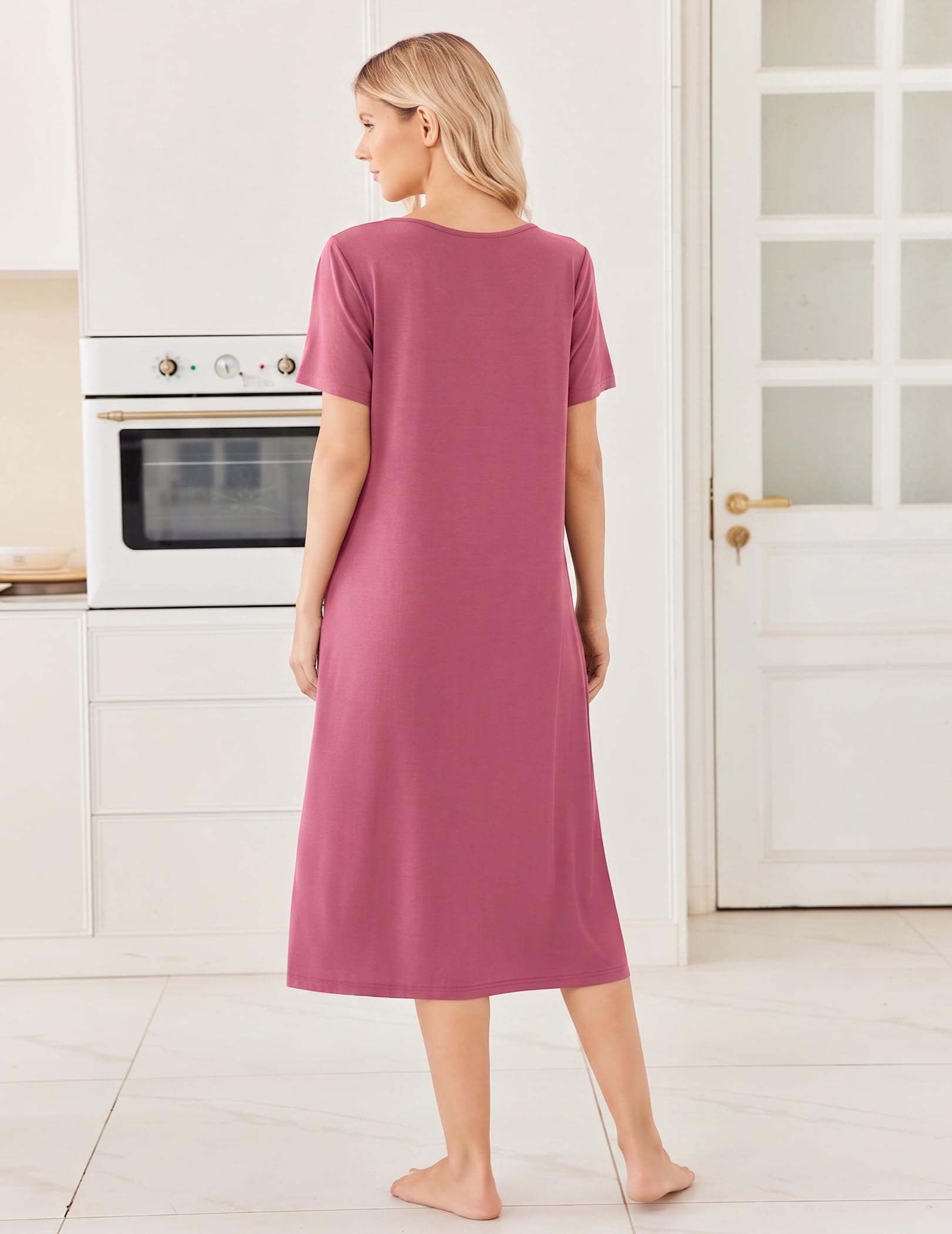 Ekouaer Long Nightgowns for Women Bamboo Viscose Short Sleeve Soft House Dress WEBE CLOTHING