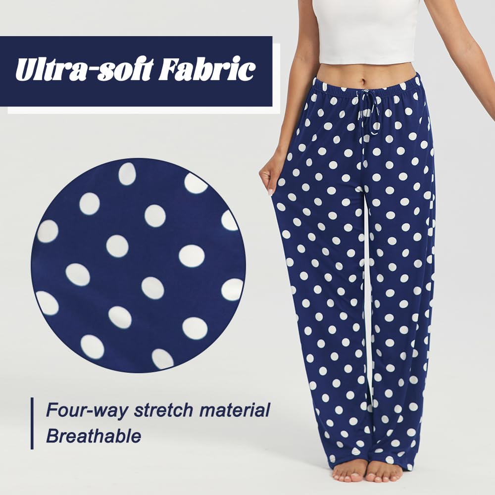 3-Pack Women’s Pajama Pants - Elastic Waist Drawstring Wide Leg Sleepwear Bottoms