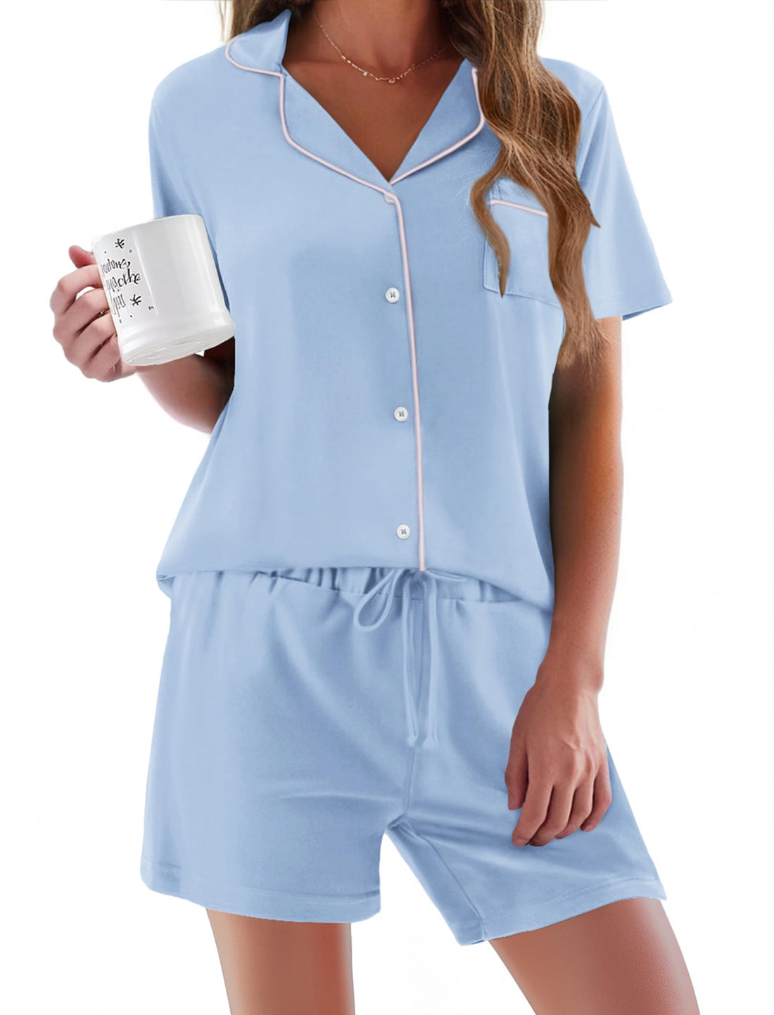 Ekouaer Pajamas Set for Women Short Sleeve Sleepwear Button Down Pjs Soft 2 Piece Lounge Sets XS-XXXL