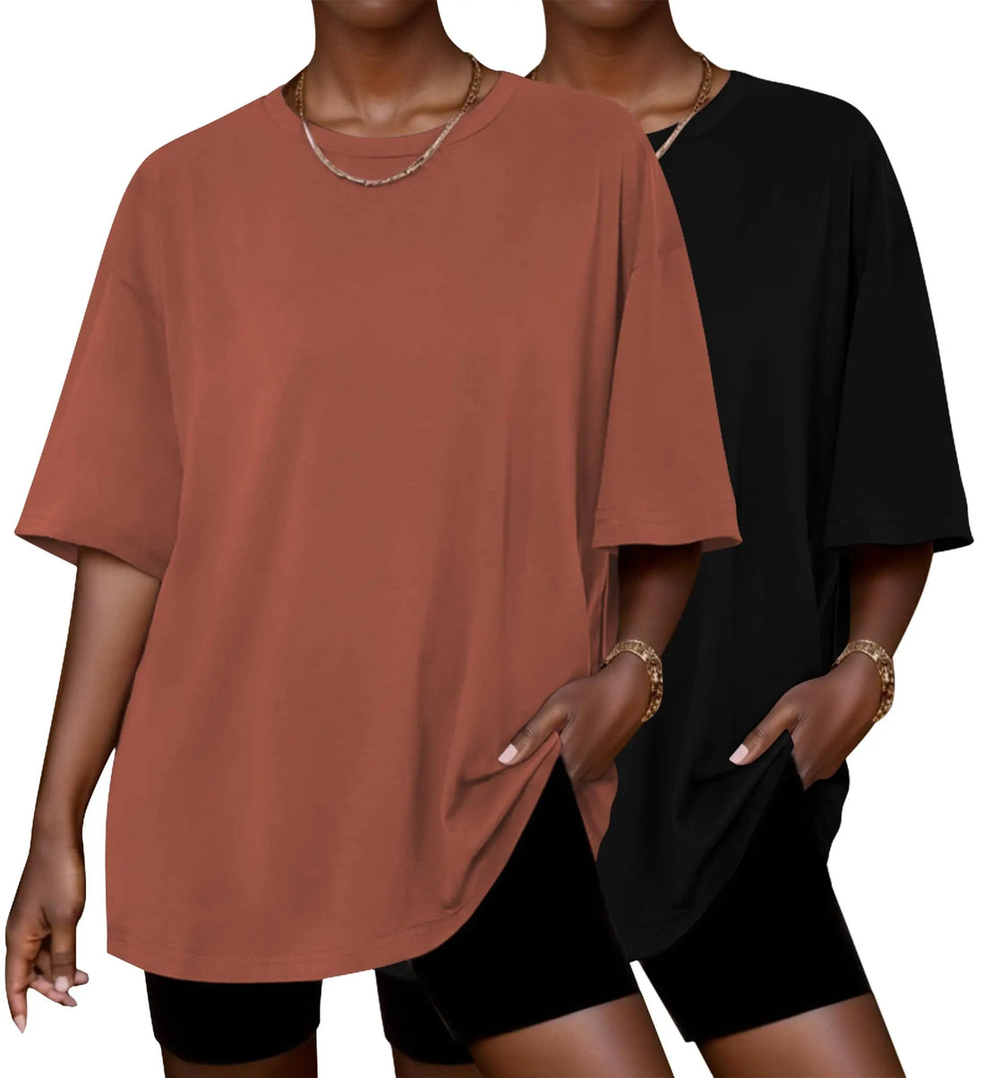 Ekouaer 2 Pack Womens Tops Short Sleeve Oversized T Shirts Summer Spring Tops 2025 Basic Casual Tee Top S-XXL