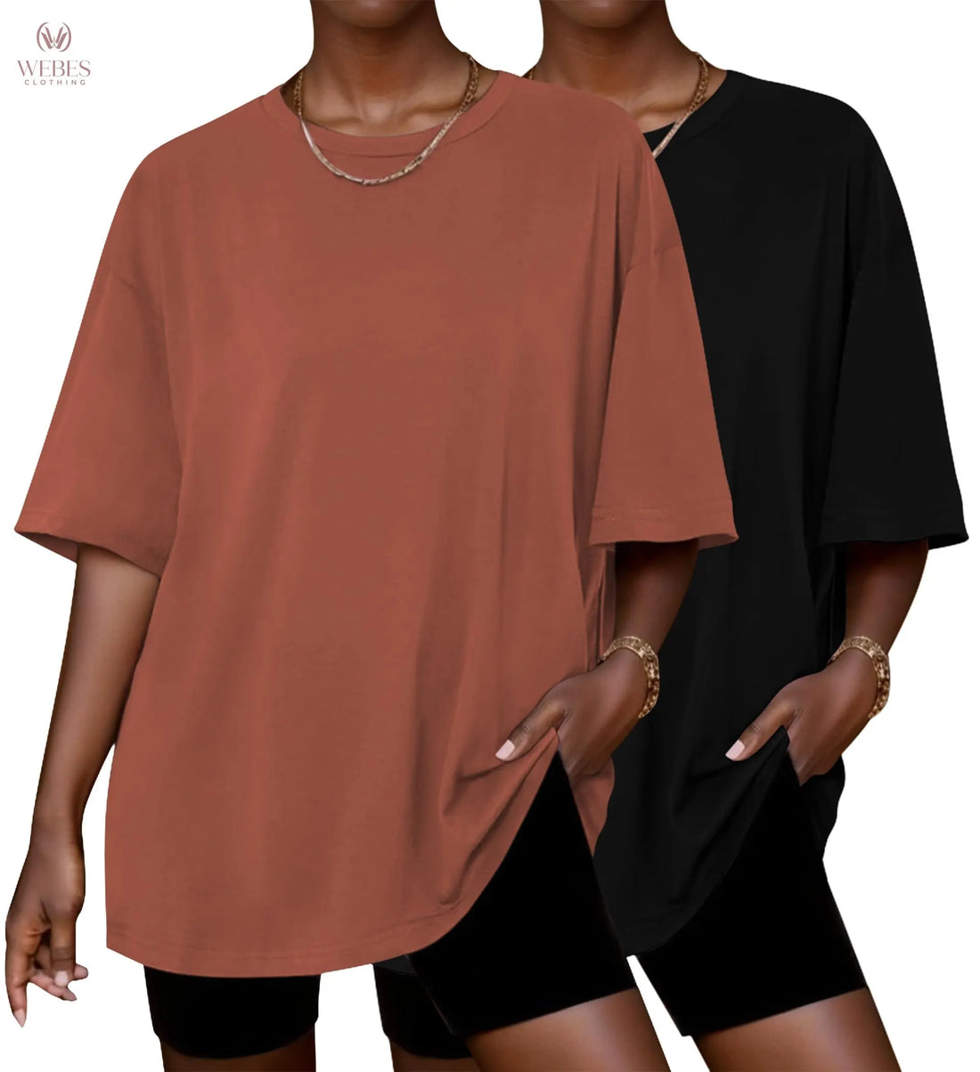 Ekouaer 2 Pack Womens Tops Short Sleeve Oversized T Shirts Summer Spring Tops 2025 Basic Casual Tee Top S-XXL