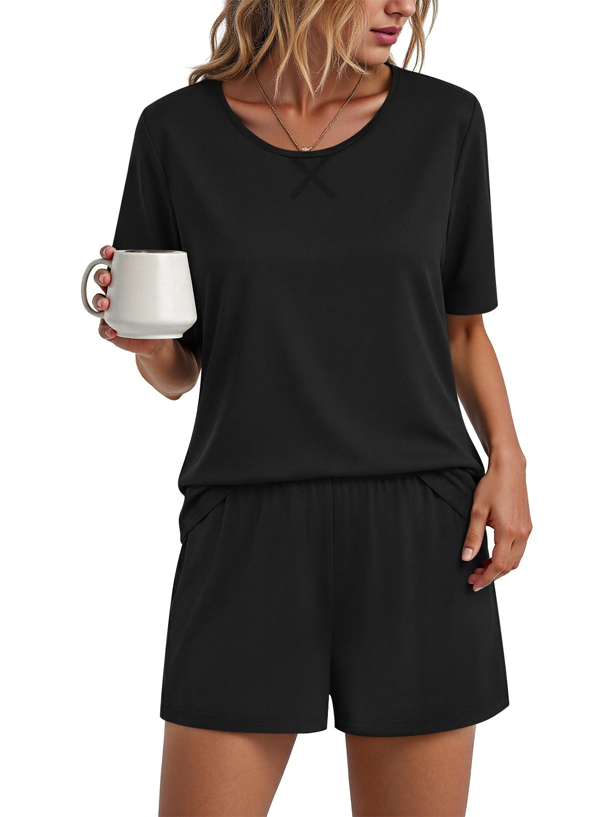 Findsweet Pajama Set for Women 2 Piece Lounge Set Soft Sleepwear Summer Casual Short Pjs Sets with Pockets M-3XL