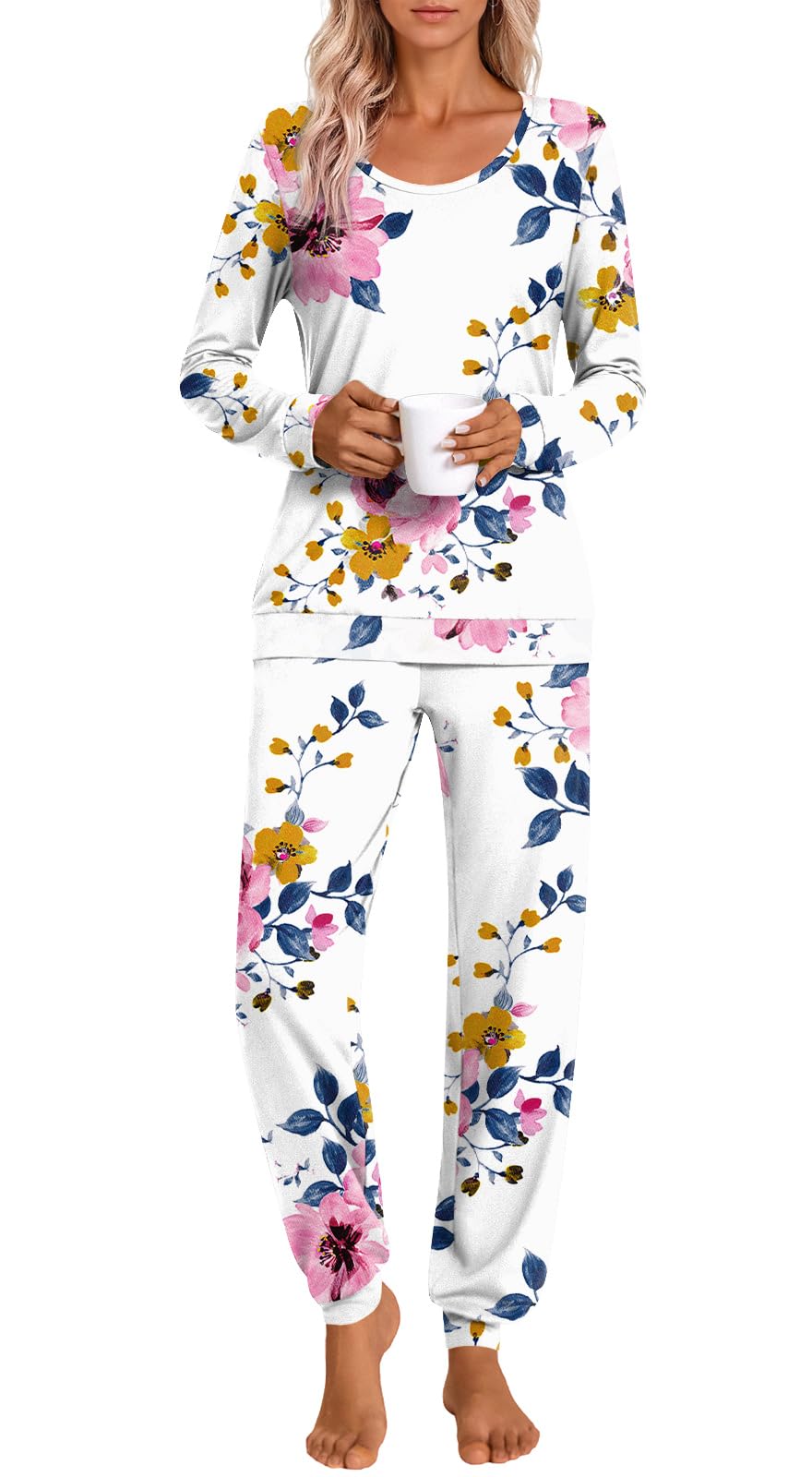 HOTGIFT Womens Pajamas Sets, 2 Piece Lounge Pjs Set Long Sleeve Long Pant Ladies Sleepwear with Pockets Soft