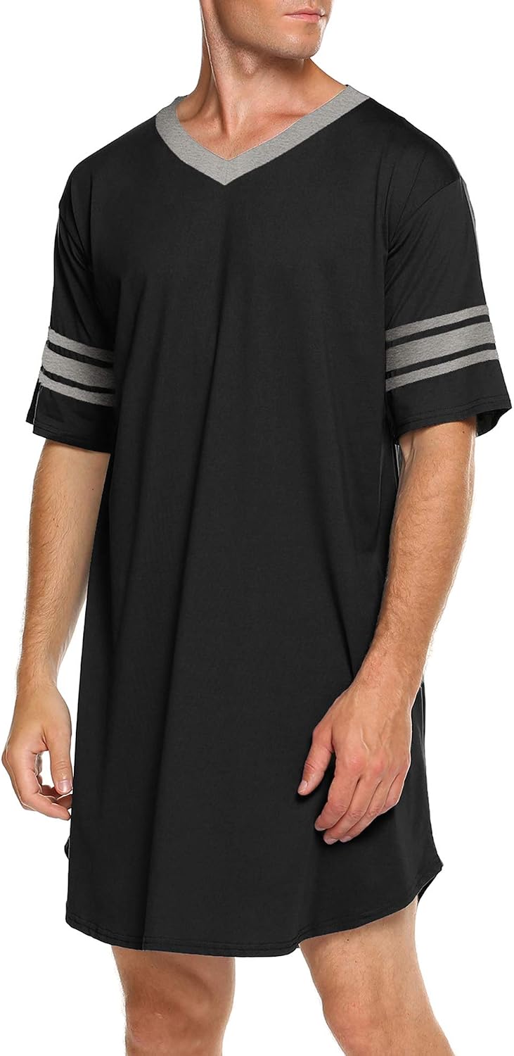 Ekouaer Men's Nightshirt Comfy Nightwear Big&Tall V Neck Short Sleeve Soft Loose Pajama Sleep Shirt WEBE CLOTHING