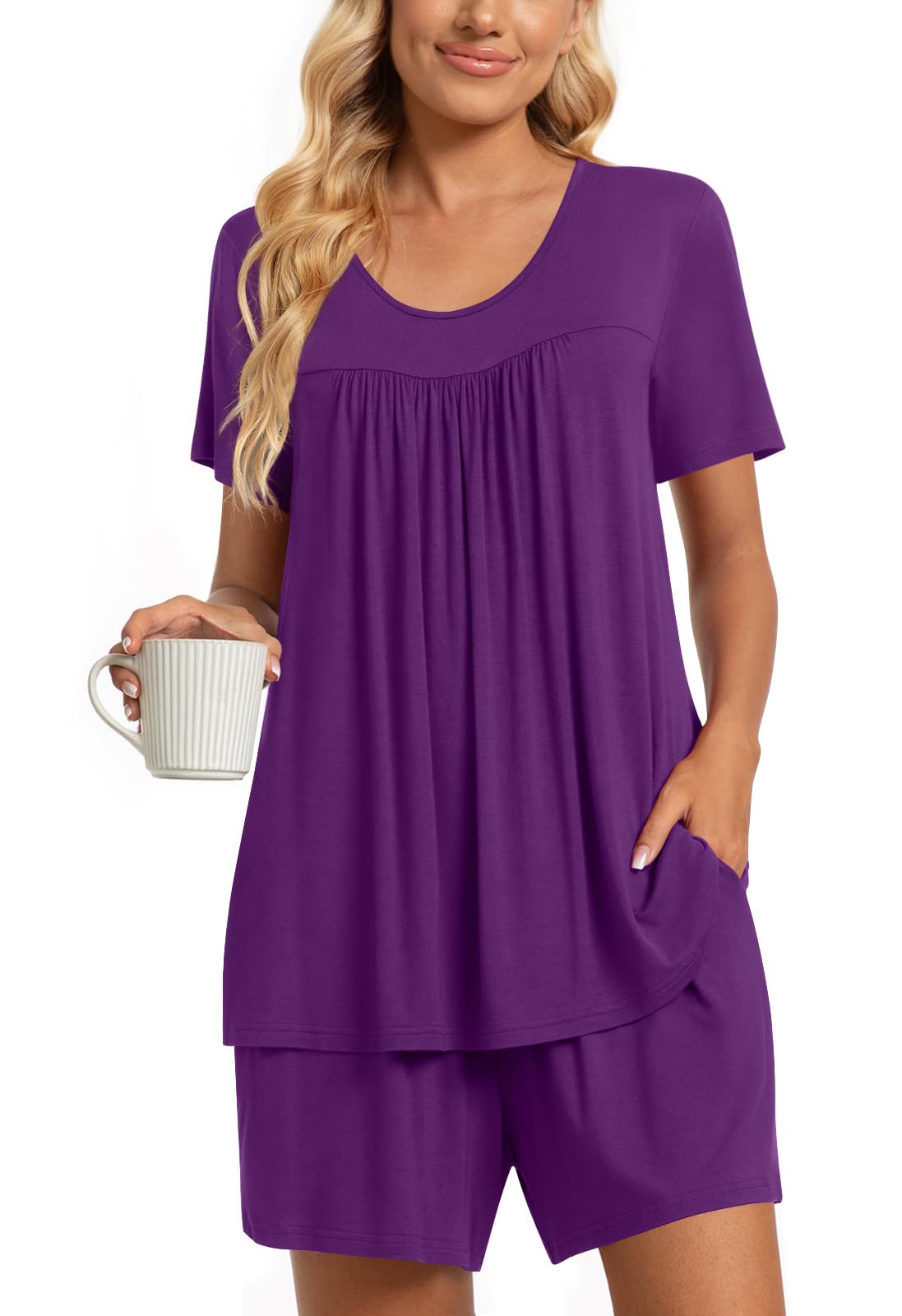 TAOHUADAO 2 Piece Women's Short Sleeve Pajama Sets, Lounge Sleepwear Ladies Pjs Sets with Pockets
