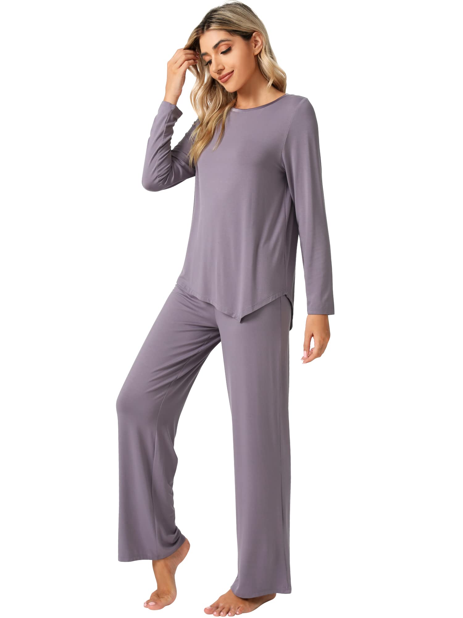 WiWi Pajamas Set for Women Super Soft Long Sleeve Pj Cooling Sleepwear Lounge Sets Loungewear Viscose from Bamboo S-XXL