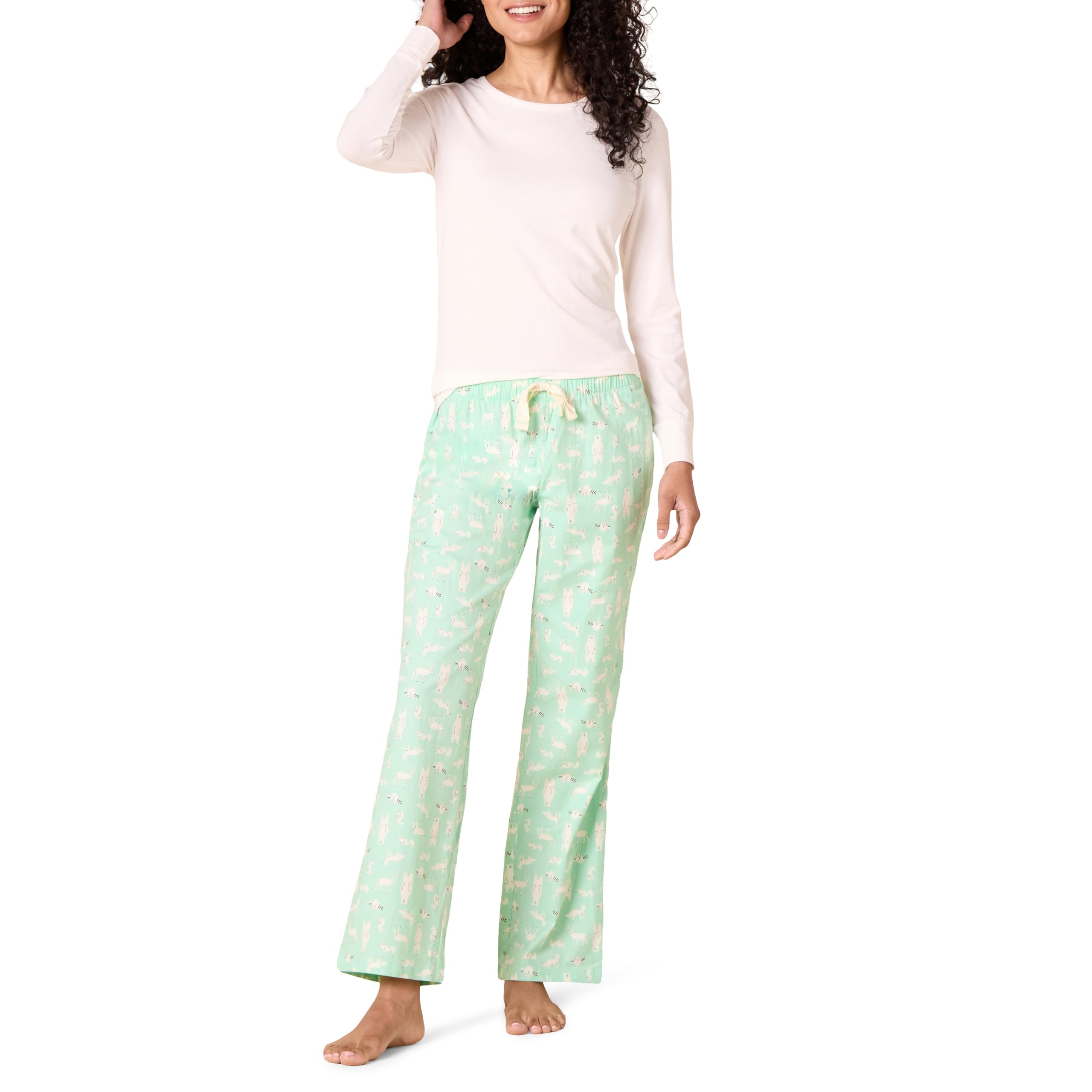 Amazon Essentials Women's Lightweight Flannel Pajama Pant and Long-Sleeve T-Shirt Sleep Set