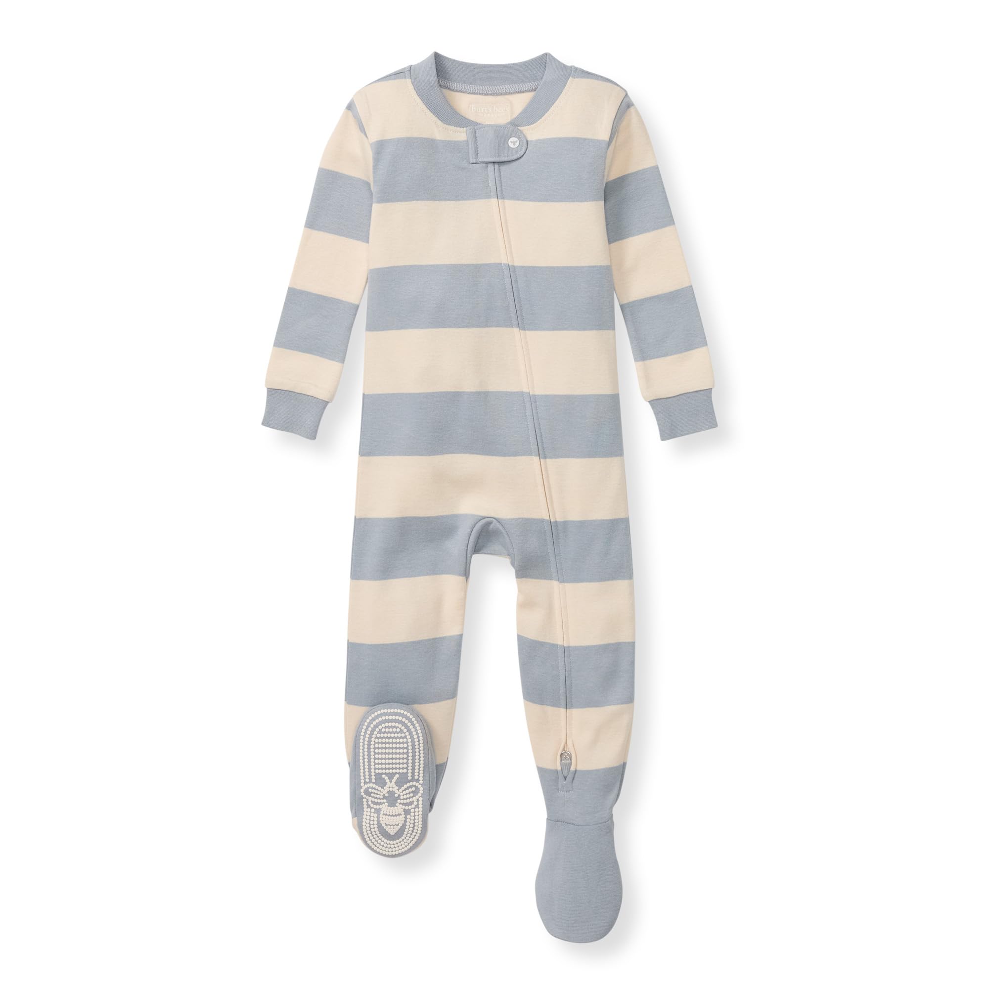 Burt's Bees Baby Organic Cotton Footed Pajamas for Boys, Zipper PJ Sleeper, Snug Fit Sleepwear with Non-Slip Bee Grips
