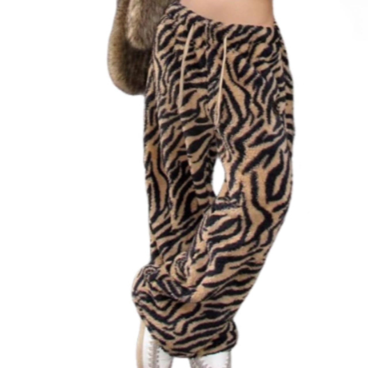 Leopard Pants Women Therian Fuzzy Pajama Pants Y2k Cheetah Pants Grunge High Waisted Fluffy Pants