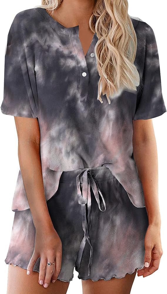 Ekouaer Pajamas Set for Women Short Sleeve Lounge Set 2 Piece Loungewear PJs Soft Cute Lightweight Sleepwear WEBE CLOTHING