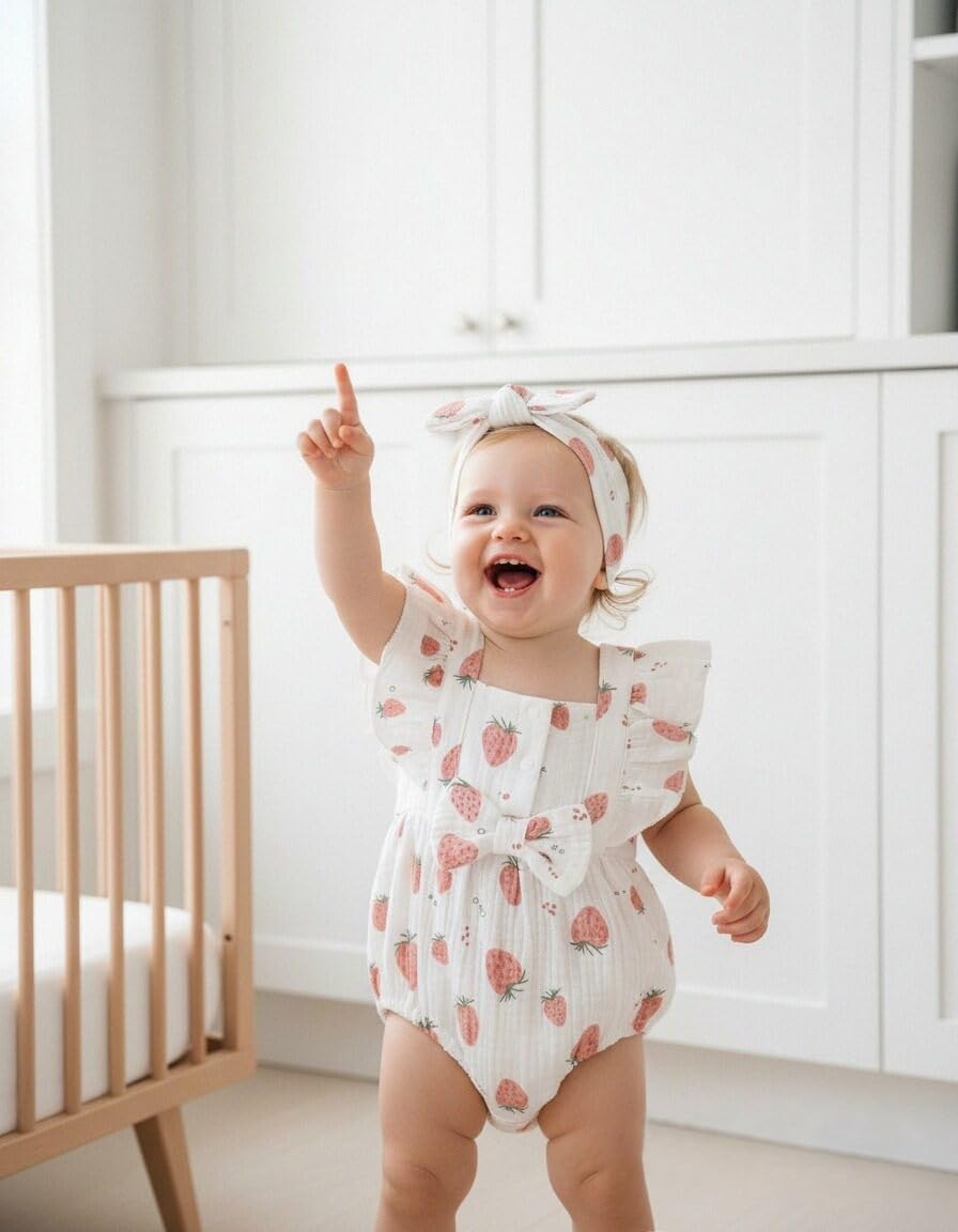 Renotemy Baby Girl Clothes Infant Summer Romper Cotton Linen Newborn Essentials Photography Preemie Outfits with Hat&Headband WEBE CLOTHING