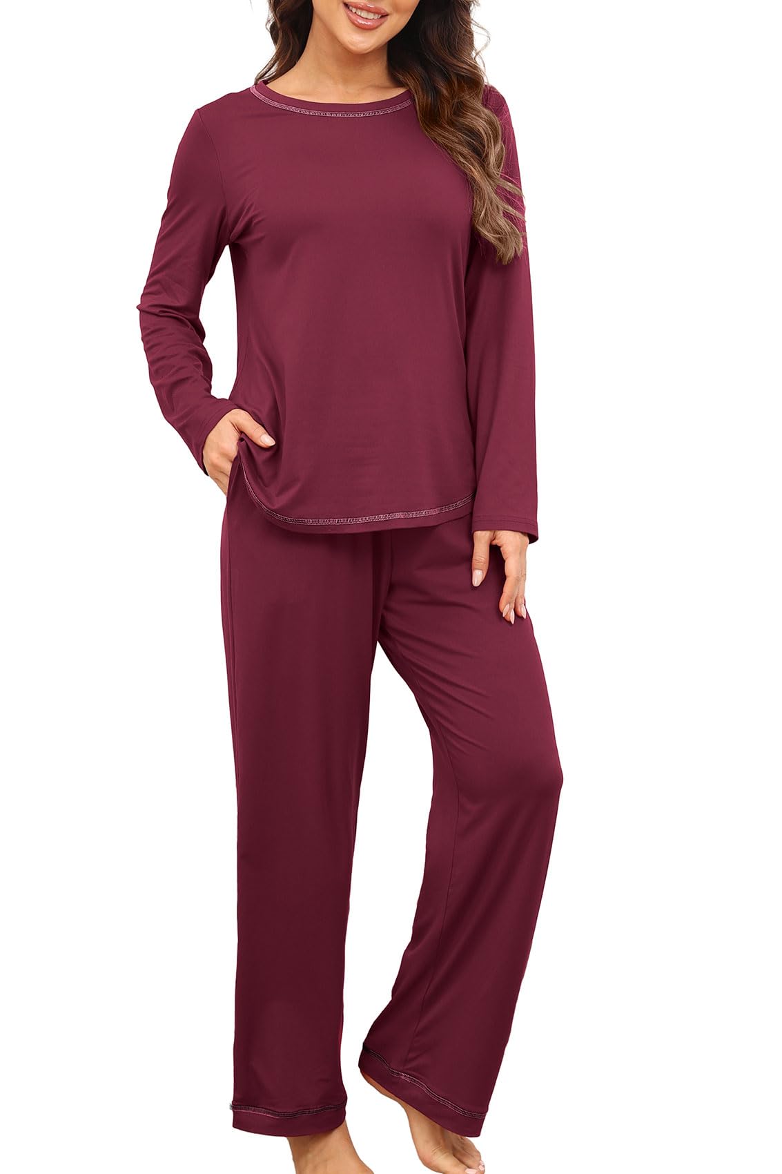 PrinStory Women's Pajama Set 2026 Lounge Sets Long Sleeve Sleepwear Soft 2 Piece Pjs with Pockets