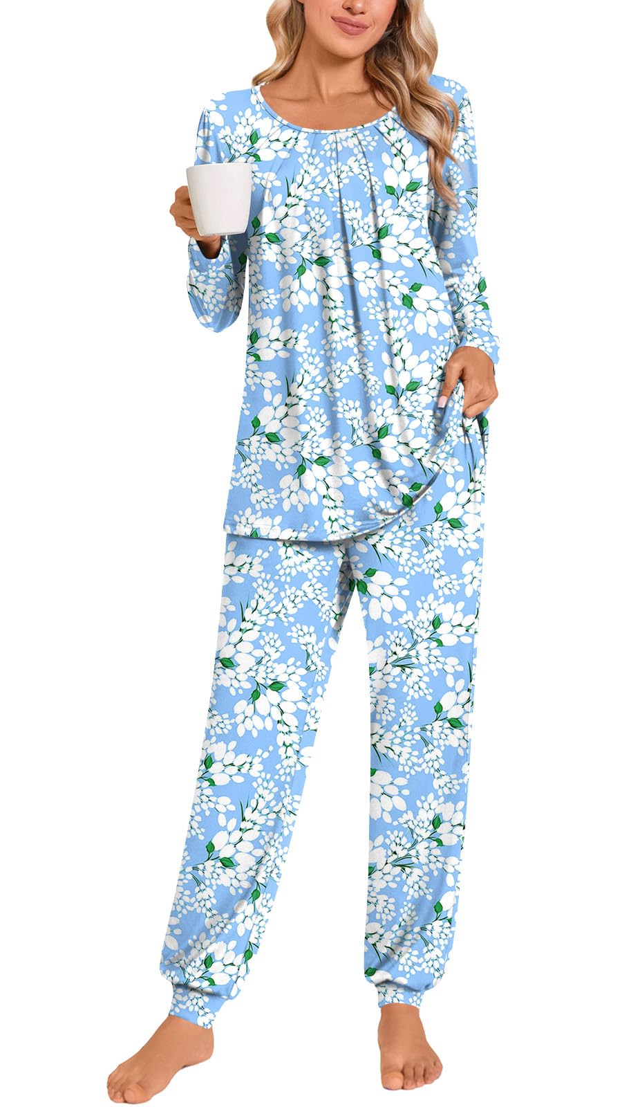 Anymeet Womens Pajama Sets Fall Winter Long Sleeve 2 Piece Sleepwear Soft Lounge Outfits with Pockets