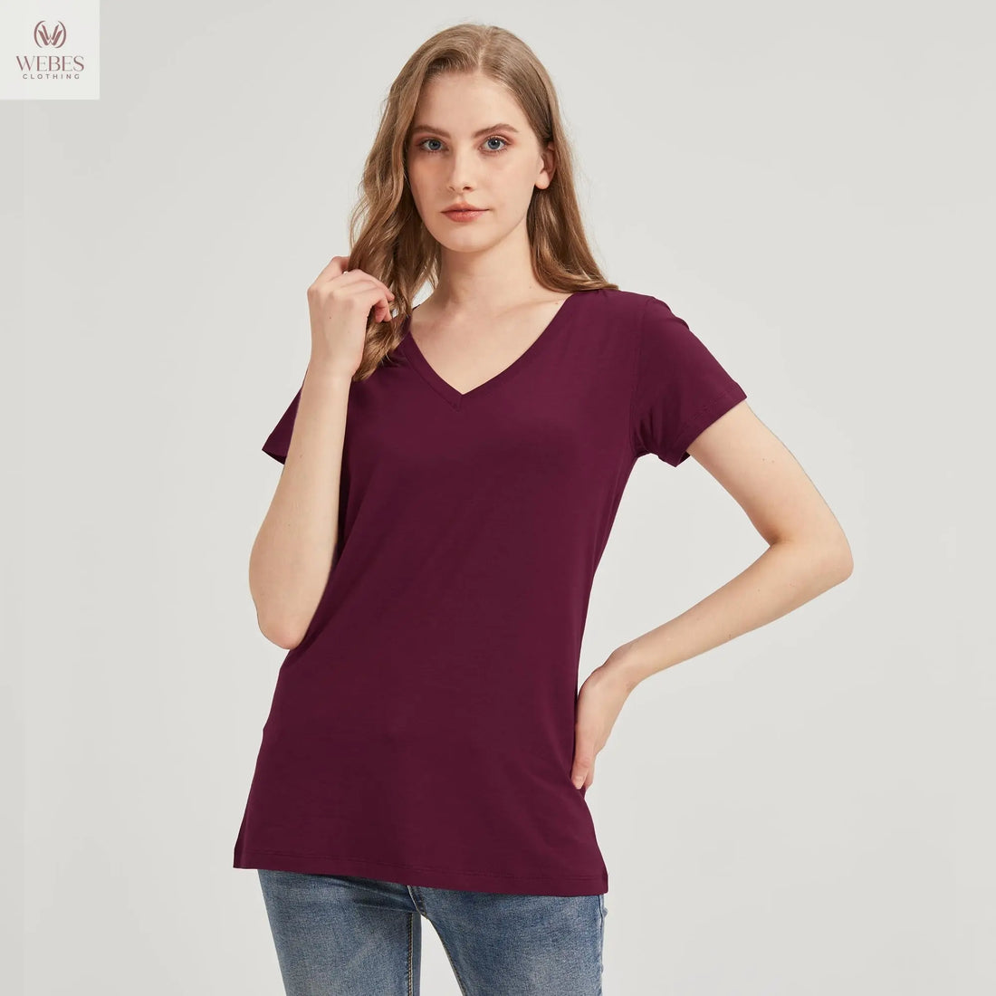 netdraw Women's Ultra-Soft Bamboo Viscose Cotton V-Neck Short Sleeve T-Shirt, Casual Summer Tops for Lounge Sleep Pajama