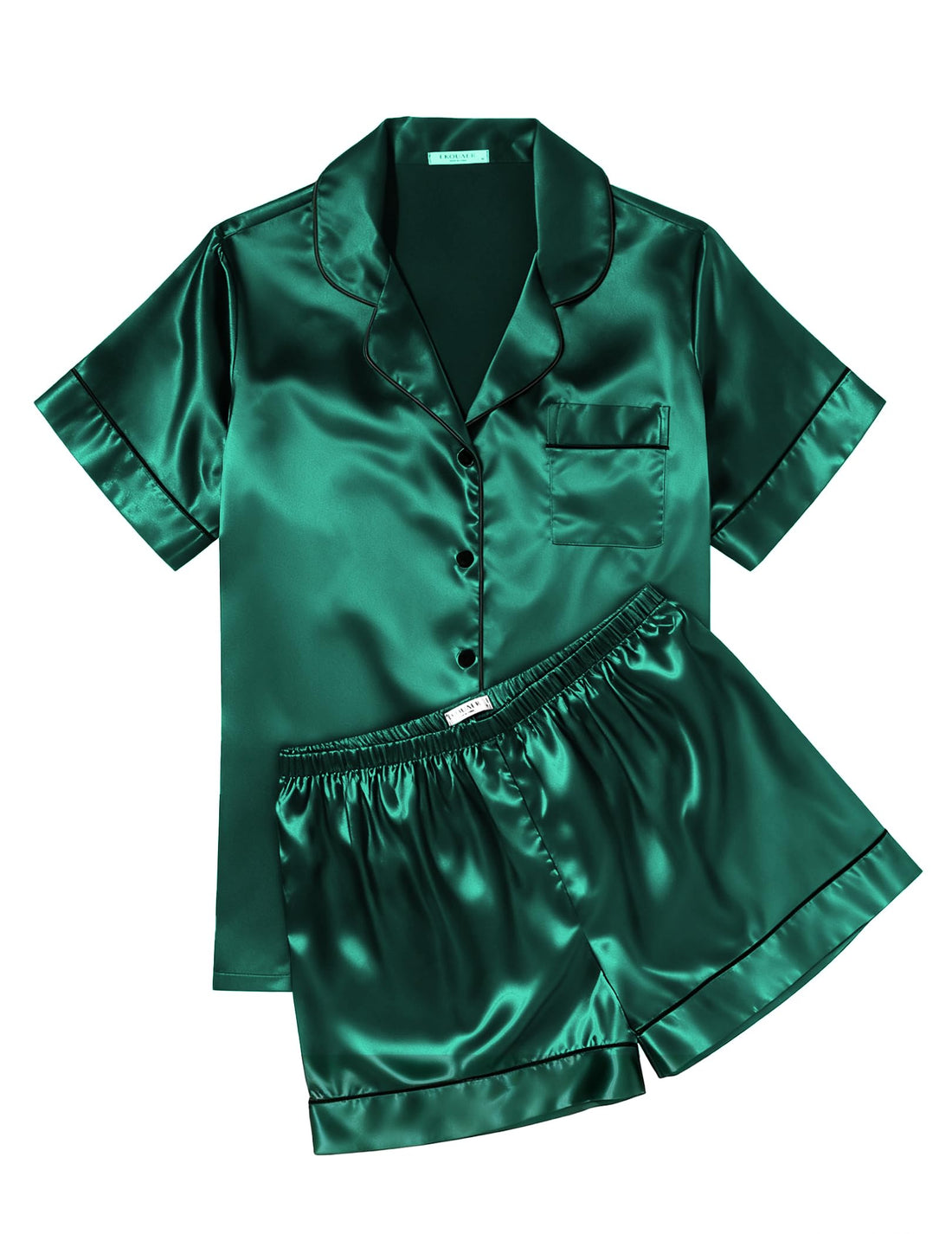 Ekouaer Womens Silk Satin Pajama Sets Soft Short Sleeve Button Down Sleepwear Top and Shorts 2 Piece Pjs Lounge Set