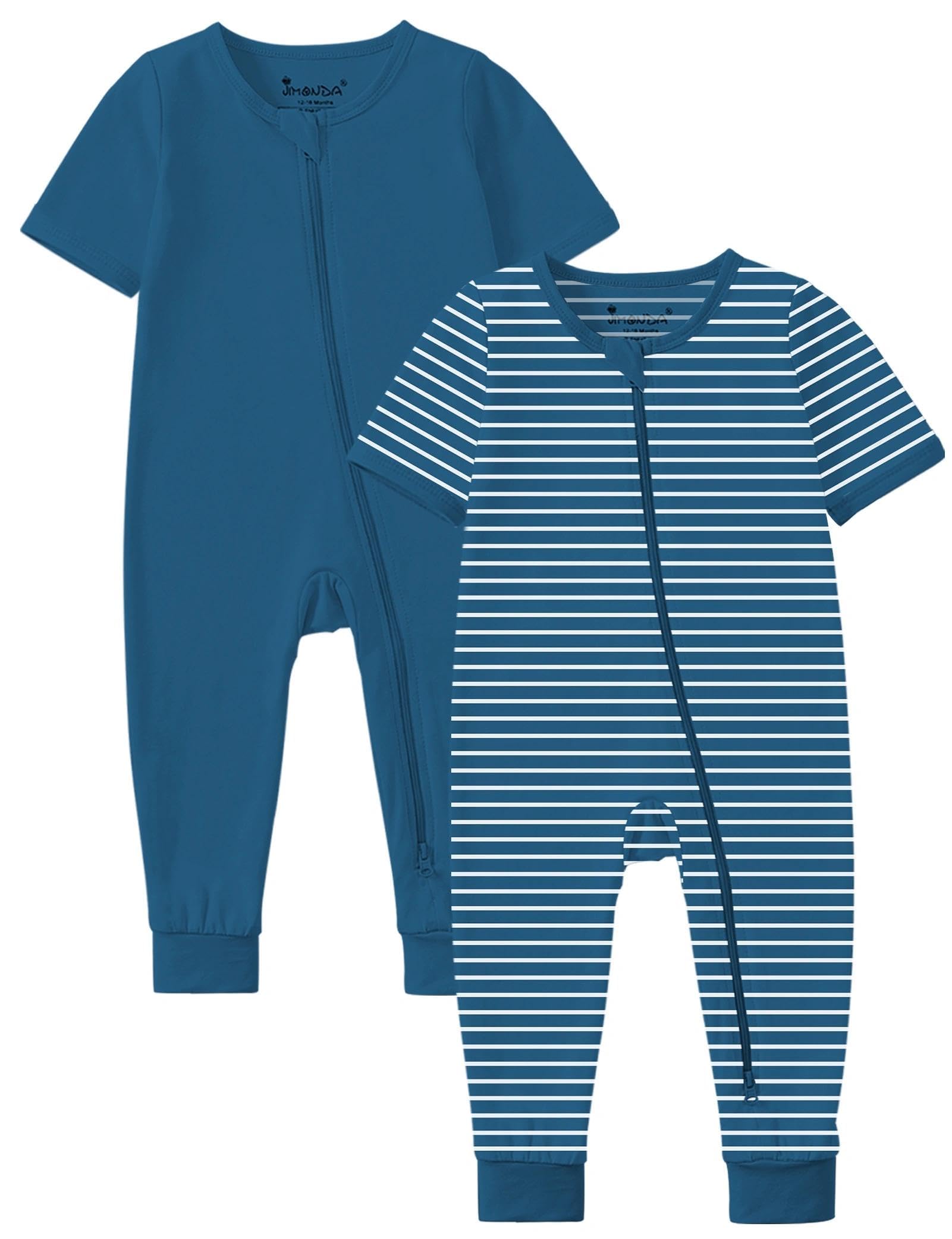 Jimonda Baby Romper 2 Pack Short Sleeve Pajamas Footless Sleepers Baby Boys Girls 2 Way Zipper Pjs Sleep and Play Clothes