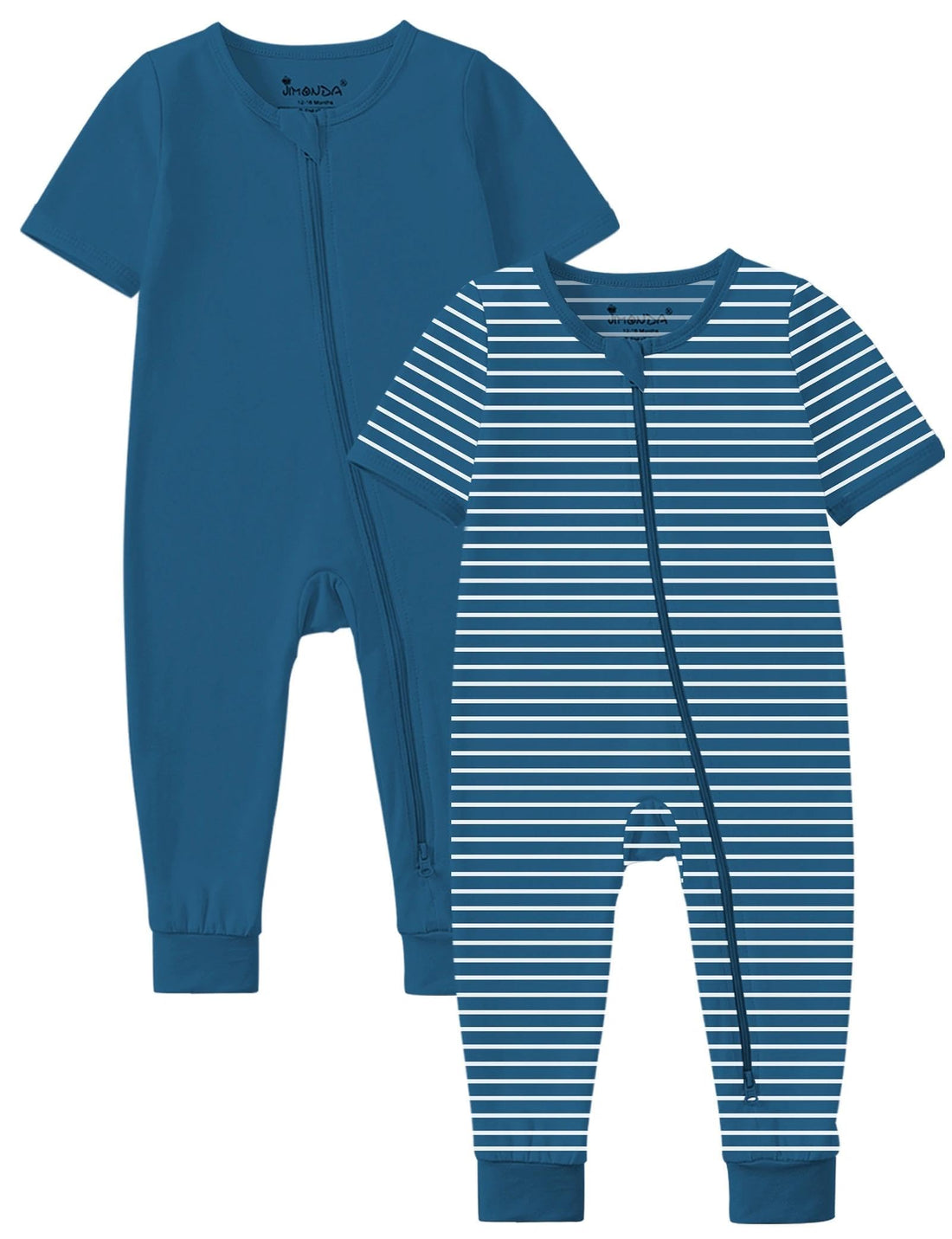 Jimonda Baby Romper 2 Pack Short Sleeve Pajamas Footless Sleepers Baby Boys Girls 2 Way Zipper Pjs Sleep and Play Clothes