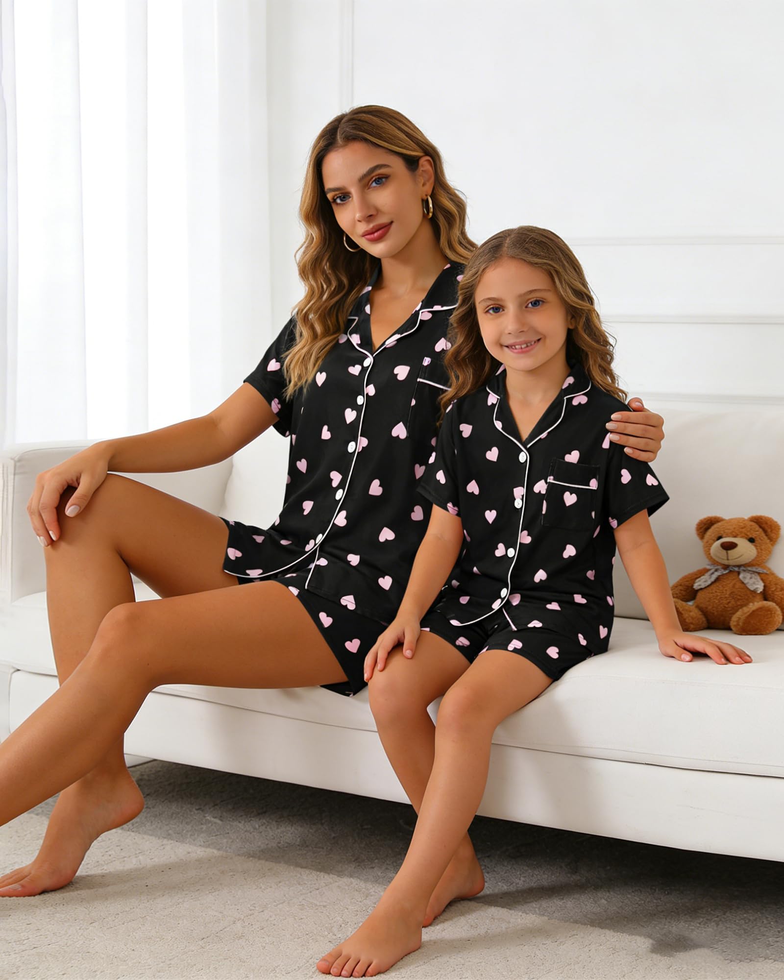 MyFav Mommy and Me Pajamas Set Mother Daughter Matching Family Sleepwear Button Down Nightwear WEBE CLOTHING