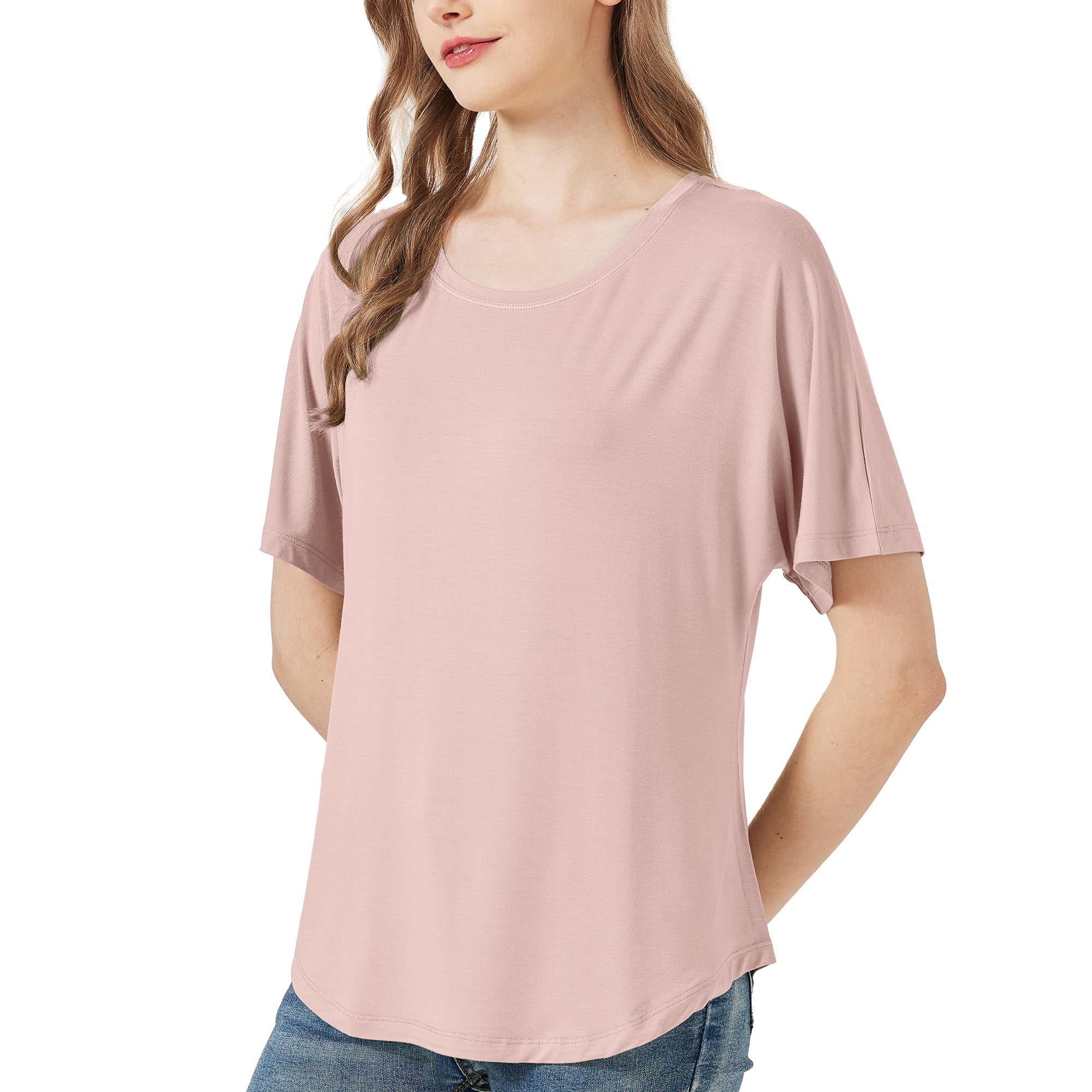 netdraw Women's Ultra Soft Bamboo Viscose Dolman Top Loose Fit Trendy Casual Lounge Short Sleeve Pajama Batwing T-Shirt