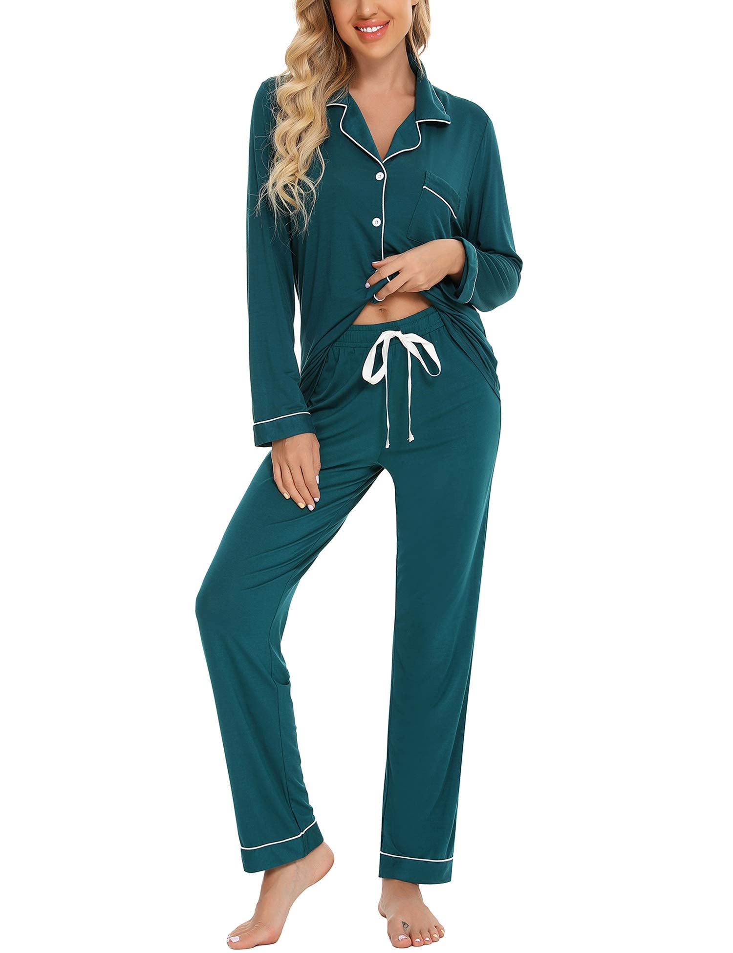 Samring Pajamas Women's Long Sleeve Sleepwear Button Down Pj Sets Soft Loungewear Pajama Set for Women S-XXL