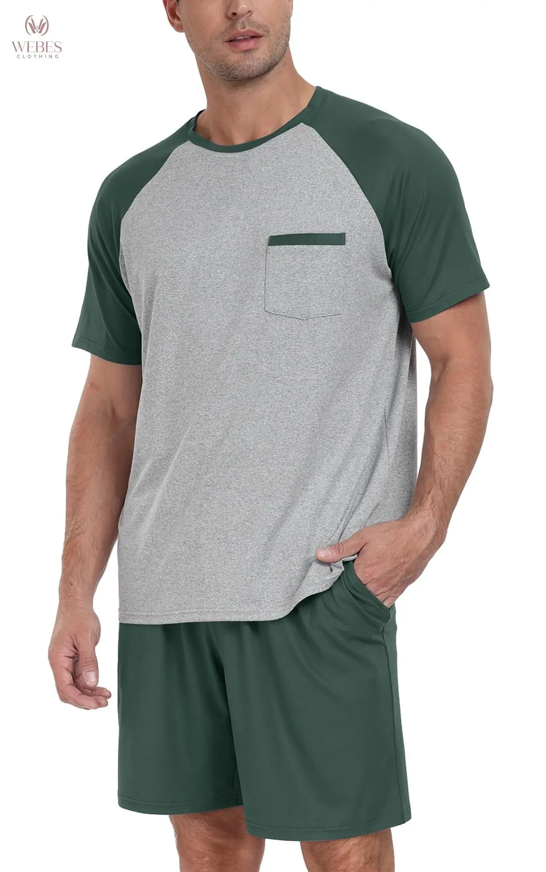 PrinStory Mens Pajama Sets Summer Pjs Sleepwear Nightwear Lightweight Quick Dry Soft Short Sleeve Sleep Set With Pocket S-4XL WEBE CLOTHING