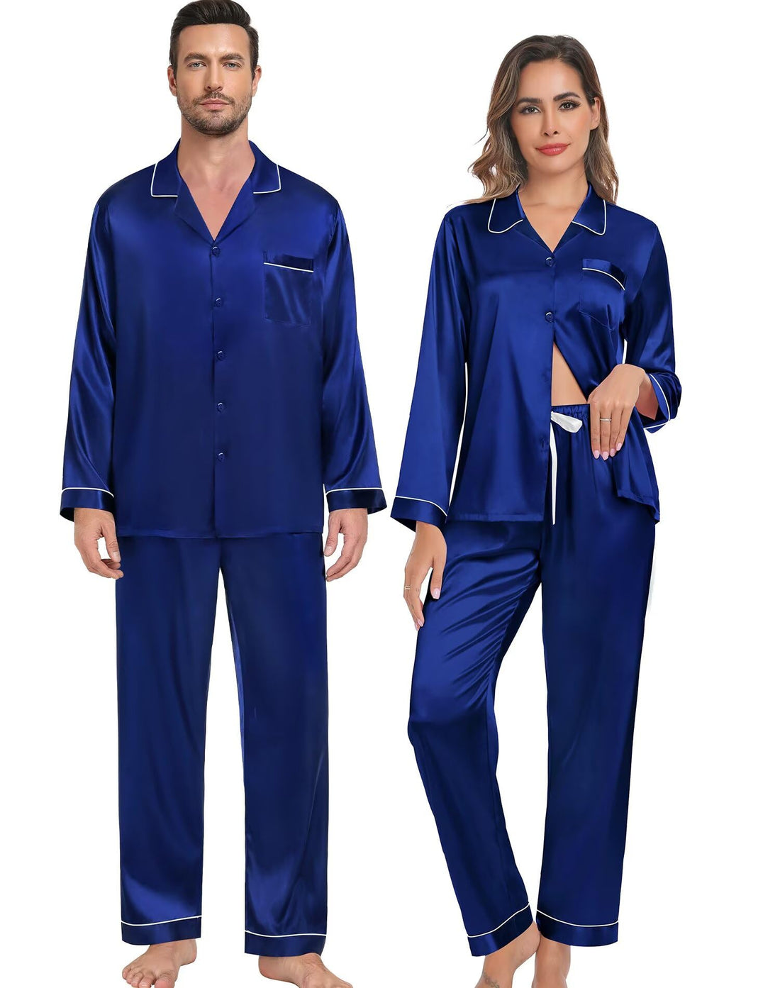 SWOMOG Family Matching Pajama Set 2Pcs Silk Satin Sleepwear Long Sleeve Button Down Loungewear