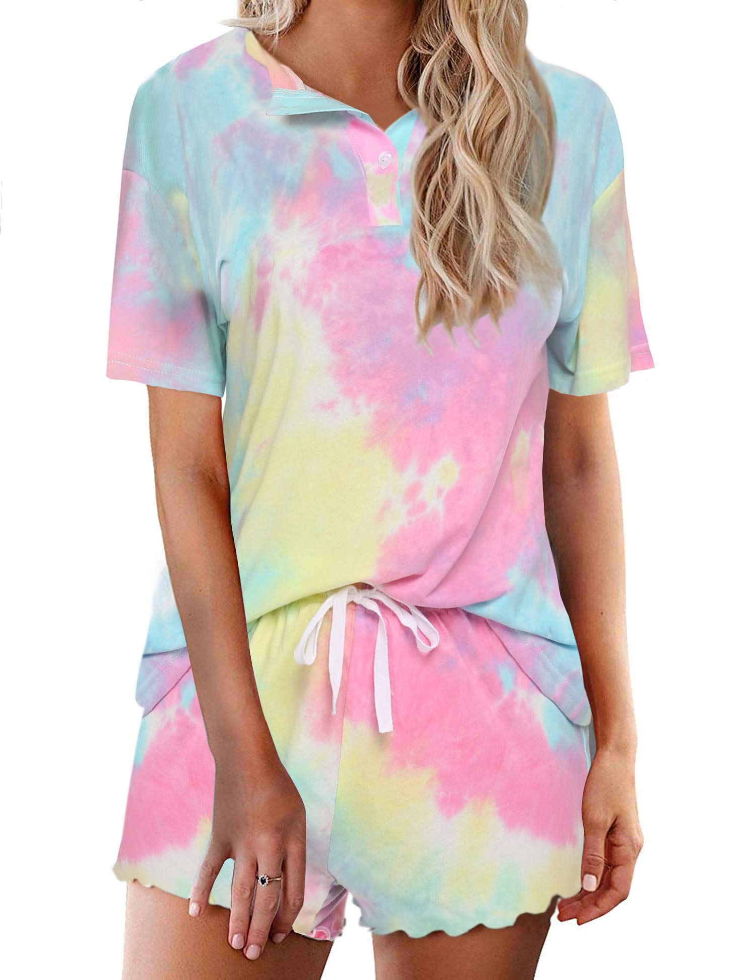 Ekouaer Pajamas Set for Women Short Sleeve Lounge Set 2 Piece Loungewear PJs Soft Cute Lightweight Sleepwear WEBE CLOTHING