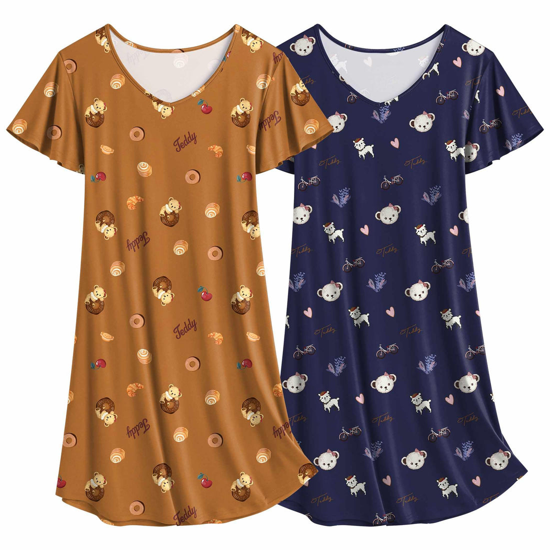 Ekouaer 2 Pack Women's Nightgown Short Sleeve Nightshirts Comfy Soft Pajama Sleep Dress