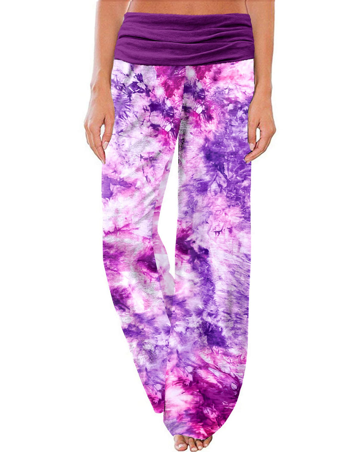 Gracyoga Women's Comfy Pajama Pants Wide Leg Lounge Palazzo Yoga Pants Stretch Casual Floral Print Fold Waist Pants