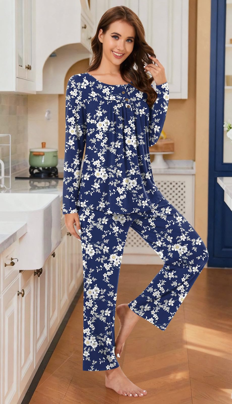 Bestbee Women's Pajama Set, 2 Piece Lounge Outfits Sleepwear Fall Long Sleeve Long Pant With Pockets Ladies Pjs