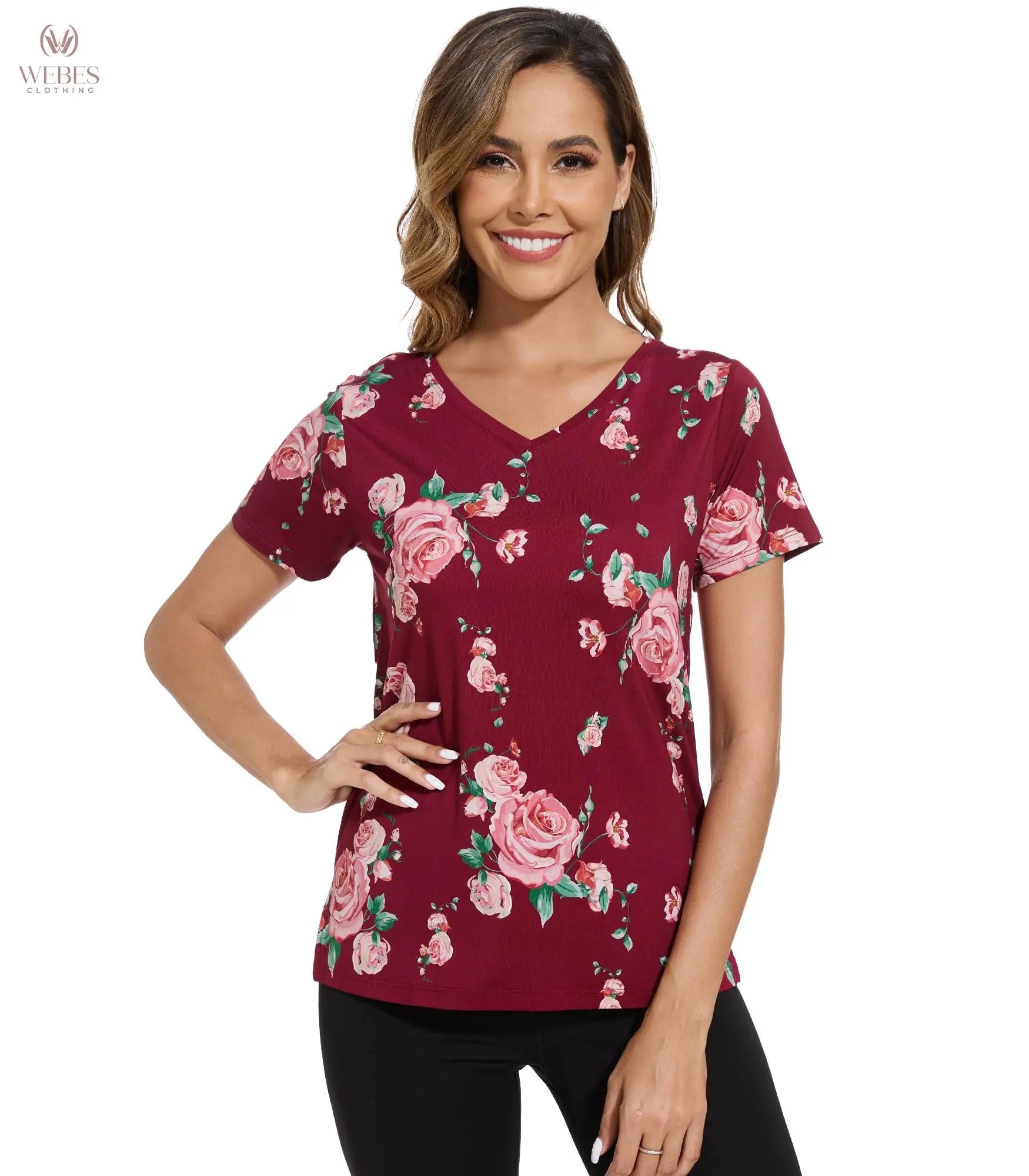 WiWi Viscose from Bamboo Pajama Tops for Women Super Soft Short Sleeve Tee V Neck Sleep Cooling T-Shirt Pjs Sleepwear S-XXL