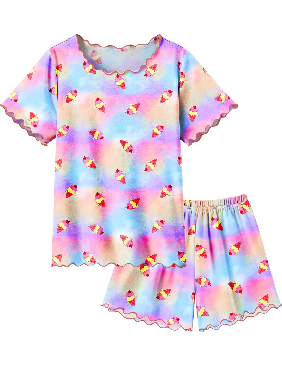 Arshiner Girls Pajama Set Short Sleeve Lounge Set Soft Shirring Summer Sleepwear Pj Sets