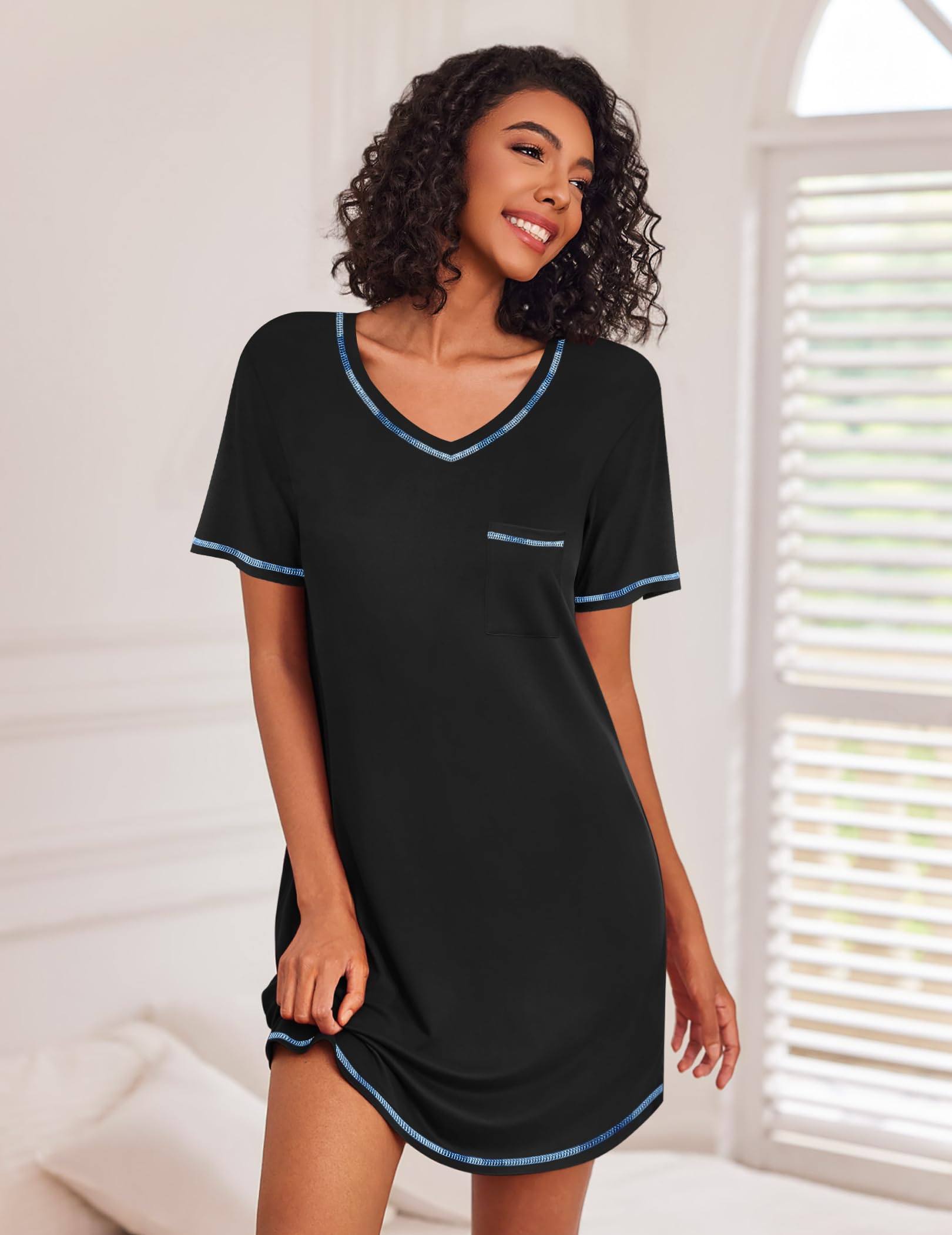 Ekouaer 3 Pack Nightgowns for Women Short Sleeve Sleep Shirts T Shirt Night Gown V Neck Nightshirts Soft Sleepwear Dress