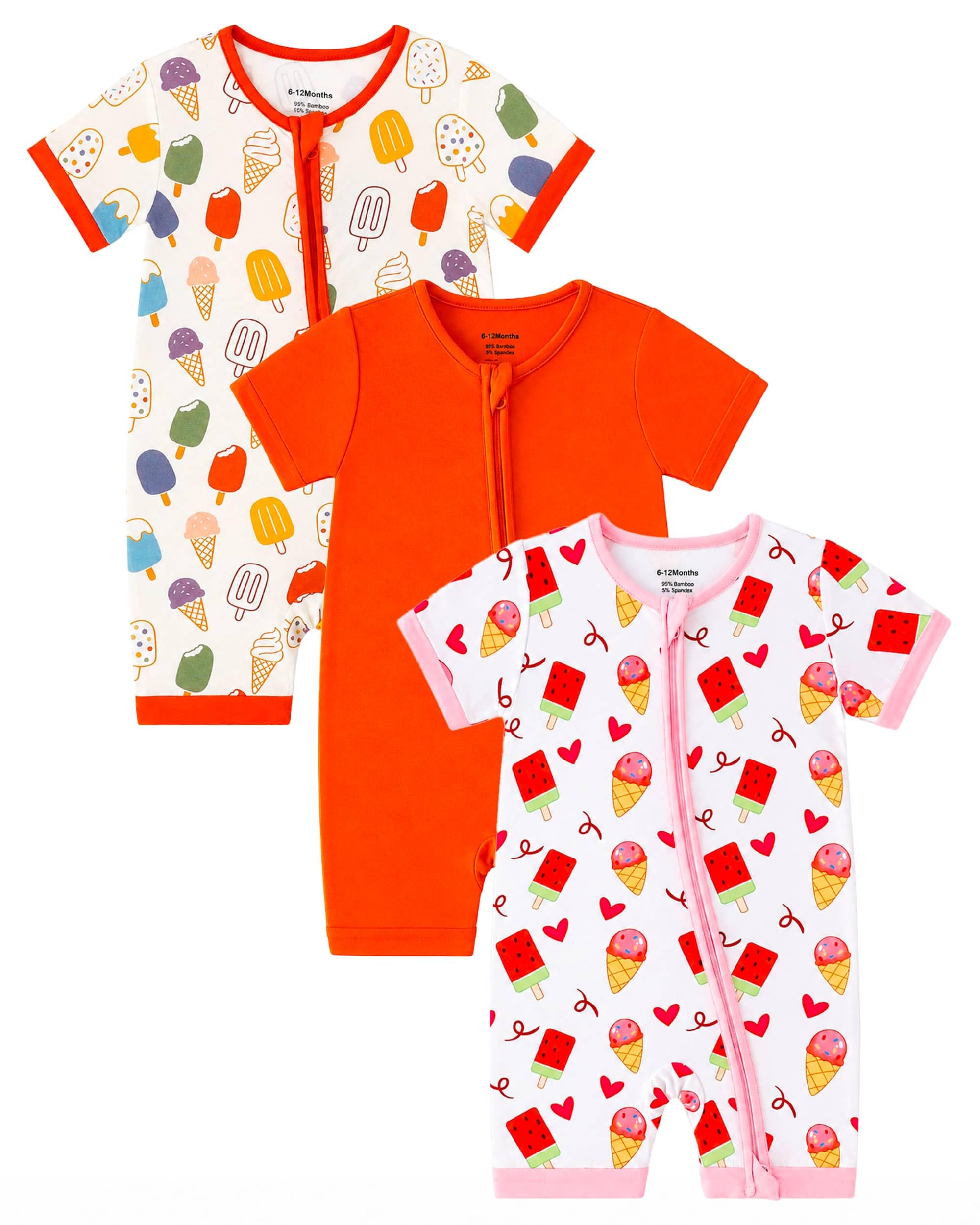 OPAWO Bamboo Baby Pajamas 3 Pack, Double Zipper Bamboo Sleepers for Baby Boy Girl Romper, Toddler Summer Clothes Outfit 0-24M WEBE CLOTHING