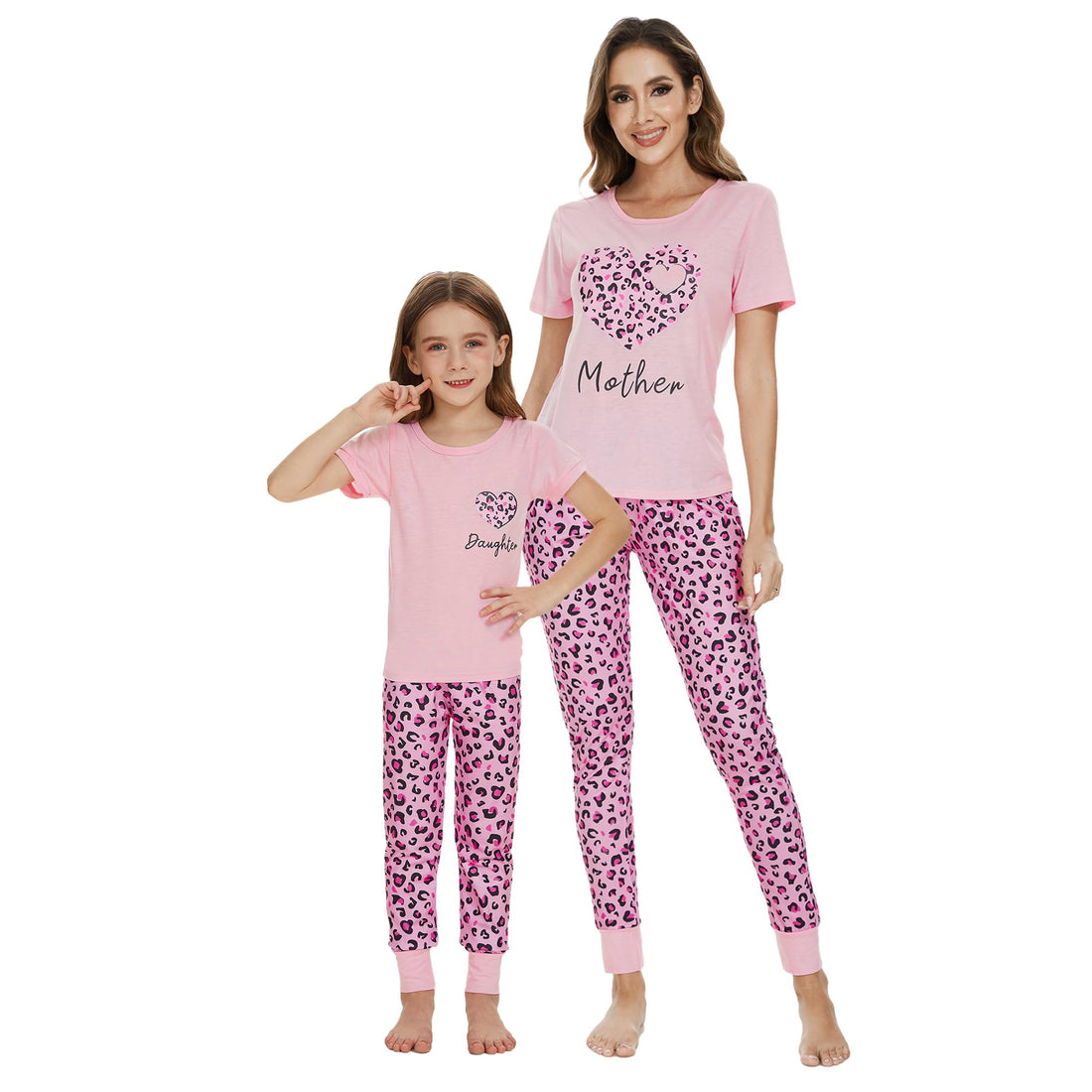 MyFav Mommy and Me Pajamas Heart Print Sleepwear Family Matching Short Sleeve Nightwear