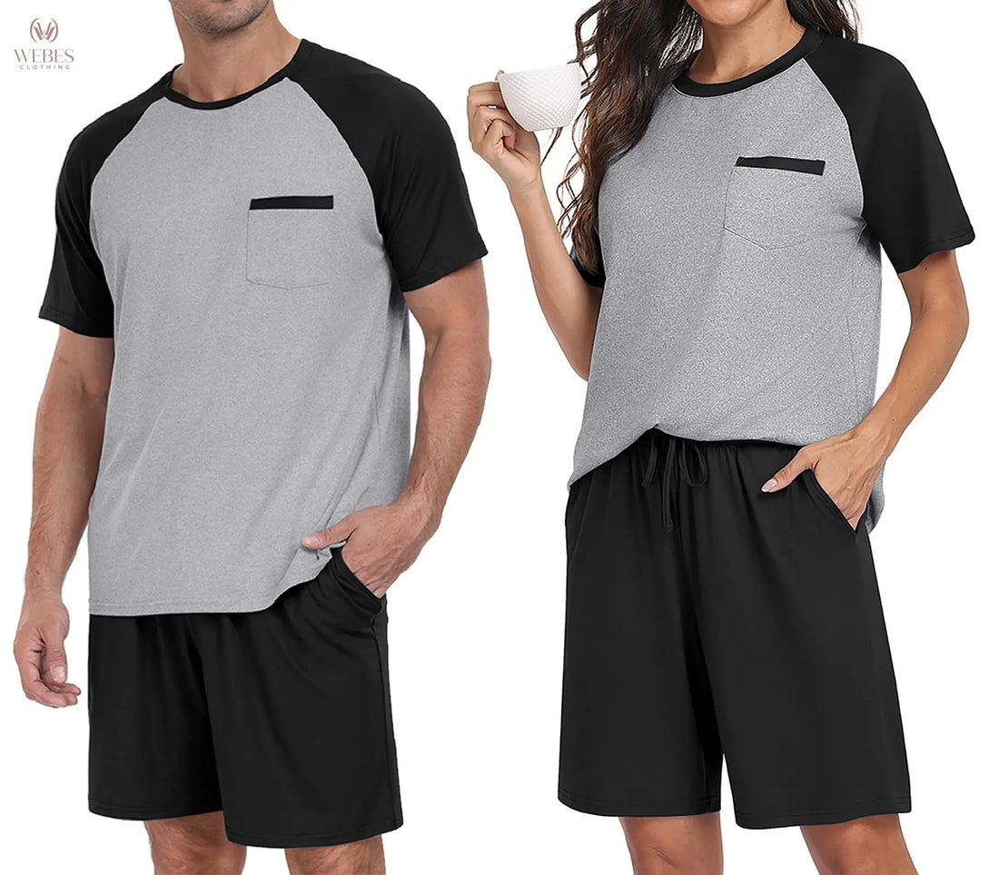 PrinStory Mens Pajama Sets Summer Pjs Sleepwear Nightwear Lightweight Quick Dry Soft Short Sleeve Sleep Set With Pocket S-4XL WEBE CLOTHING