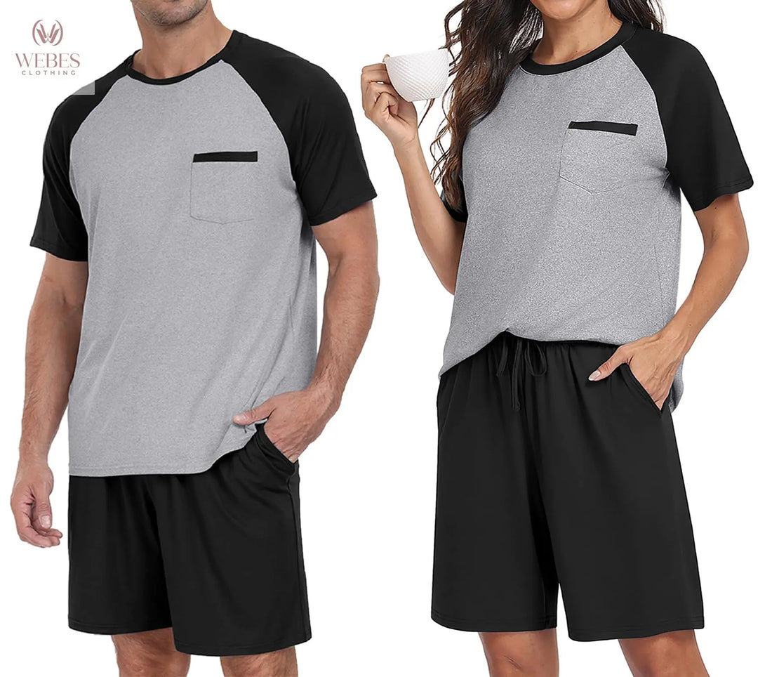 PrinStory Mens Pajama Sets Summer Pjs Sleepwear Nightwear Lightweight Quick Dry Soft Short Sleeve Sleep Set With Pocket S-4XL WEBE CLOTHING